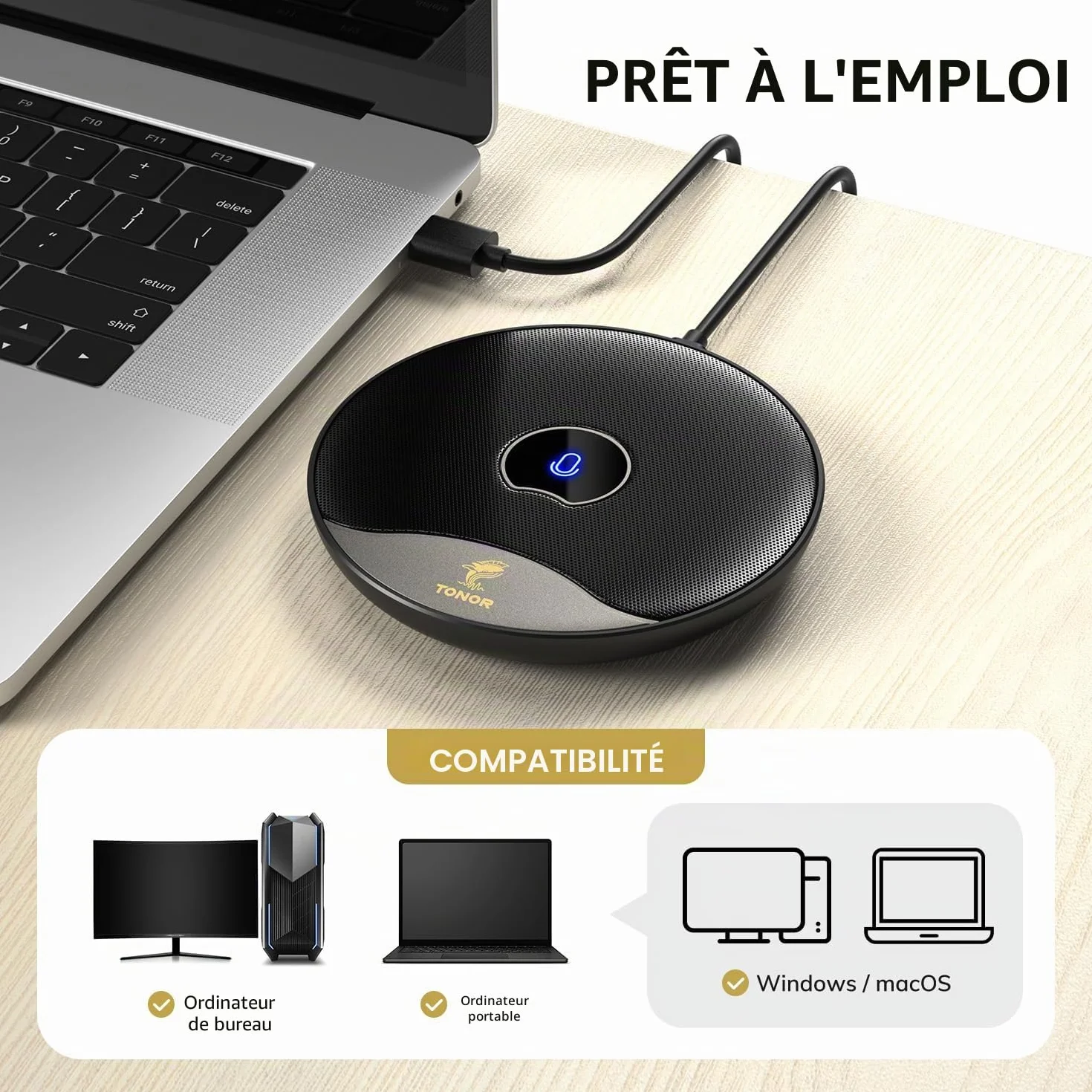 TONOR Microphone USB de Conférence, Micro à Condensateur Omnidirectionnel avec Bouton Muet pour PC, Plug and Play (TM20)
