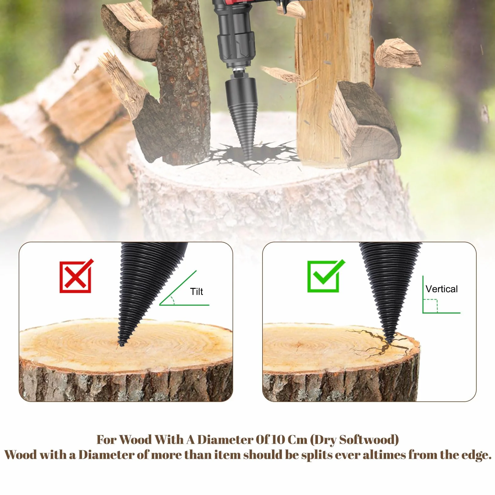 Foret Fendeur De Bois 42 mm 32 mm - Kit De Vis Conique Avec 4 Poignées De Perçage