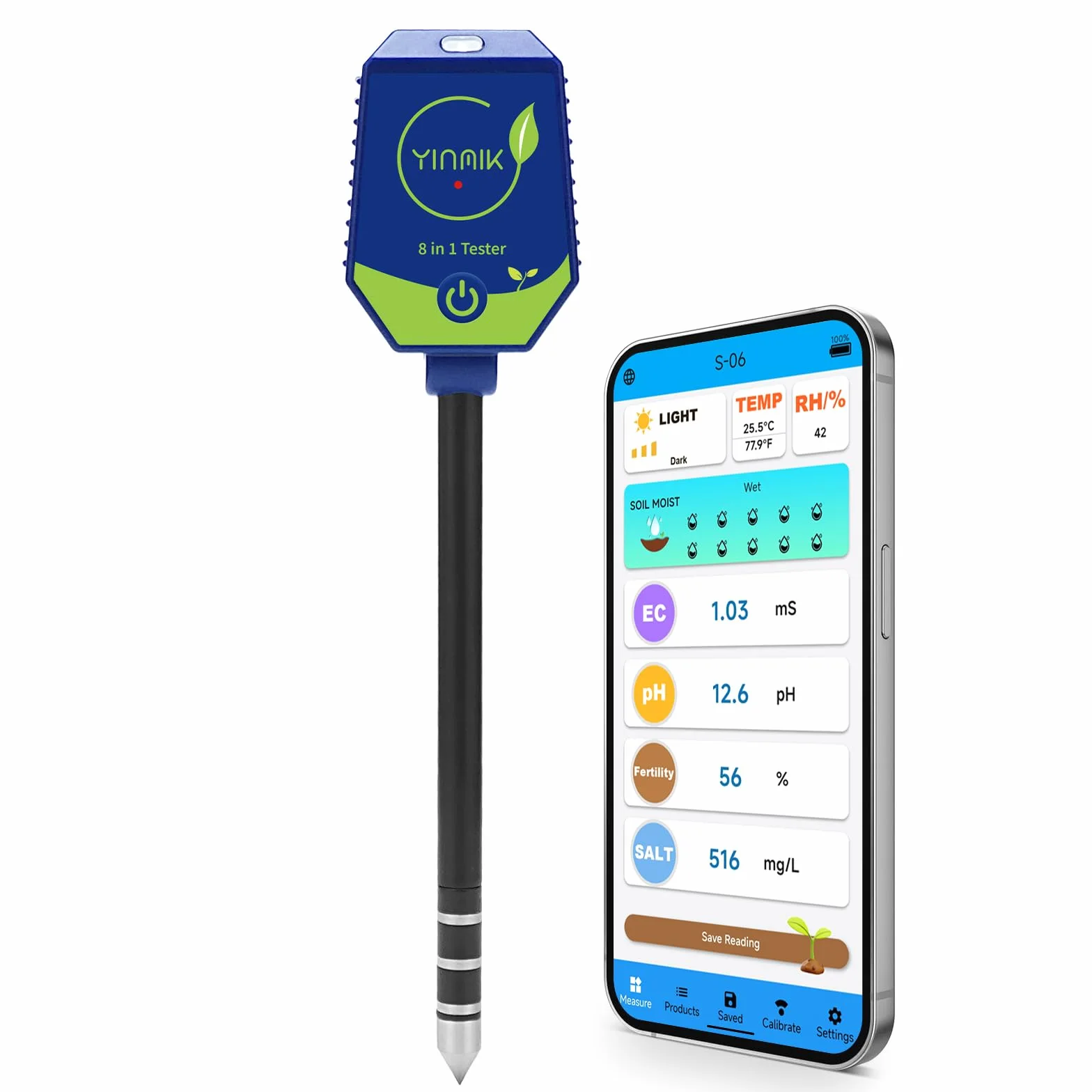 YINMIK Testeur de pH du Sol de Jardin, Humidimètre du Sol | Kit de Test Intelligent 8 en 1 pour leSol, Convient pour : Jardins, Pelouses, Serres, Agriculture et Cours Arrière