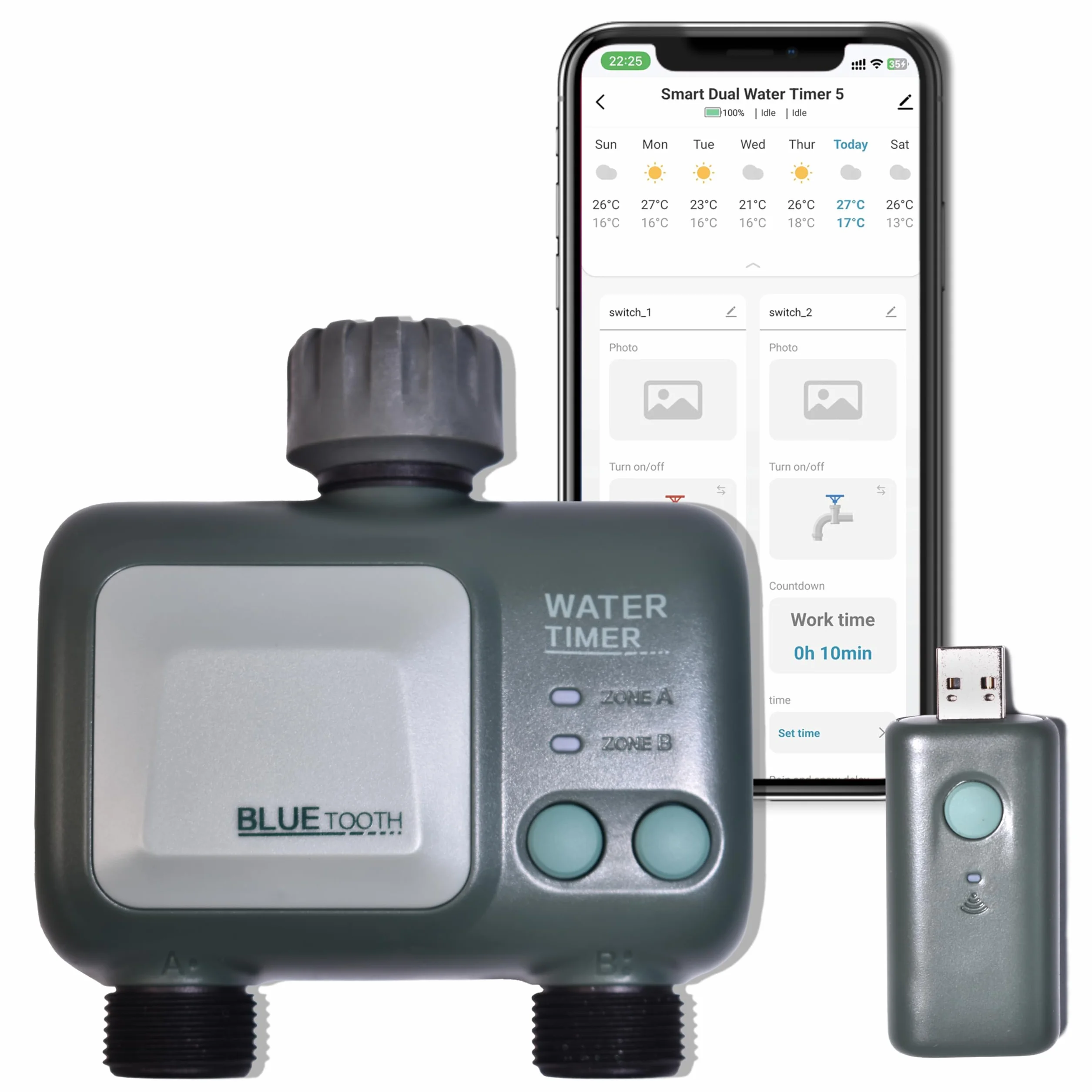 Johgee Programmateur Arrosage WiFi Bluetooth 2 Sorties IPX5 Arrosage Automatique Jardin Pelouse