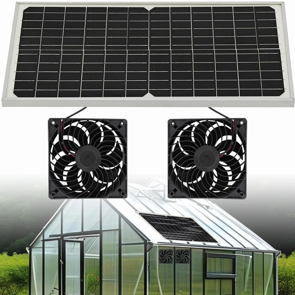Ventilateur Solaire 16 W Double Ventilateur CC Extraction Fenêtre Hangar Poulailler Serre