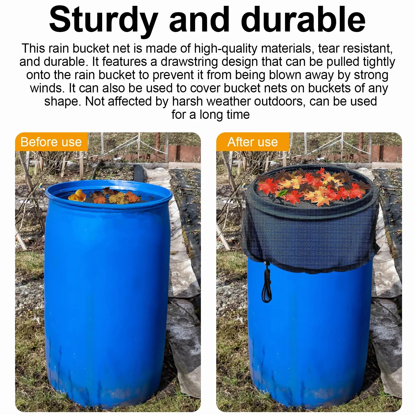 Filet Tonneau Eau de Pluie Ronde 95cm, Protection Réglable avec Élastique pour Jardin