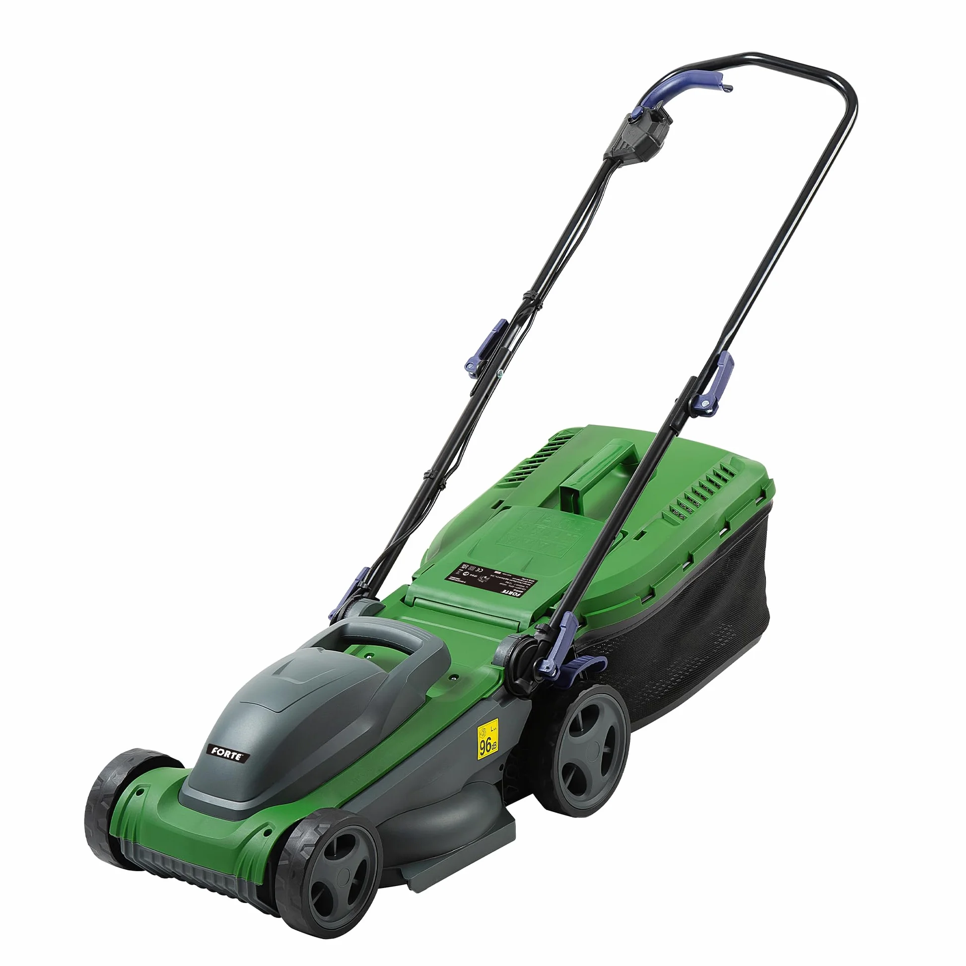 Forte Tondeuse électrique 1400 W 34 cm avec une largeur de coupe de 34 cm, 6 hauteurs de coupe réglables et un rouleau arrière Tondeuse électrique puissante pour petites et moyennes pelouses (tondeuse
