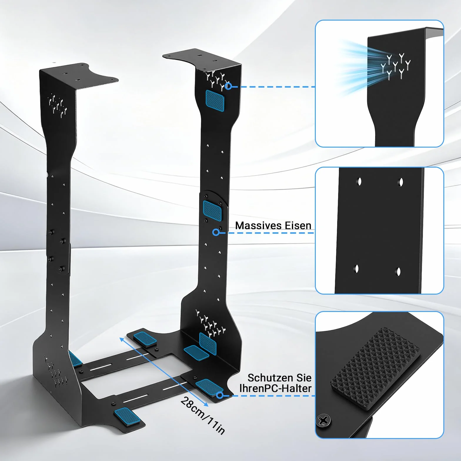 Support PC sous Bureau réglable en Hauteur 290-590 mm, Largeur 200-340 mm, Capacité 35 kg, Acier Robuste