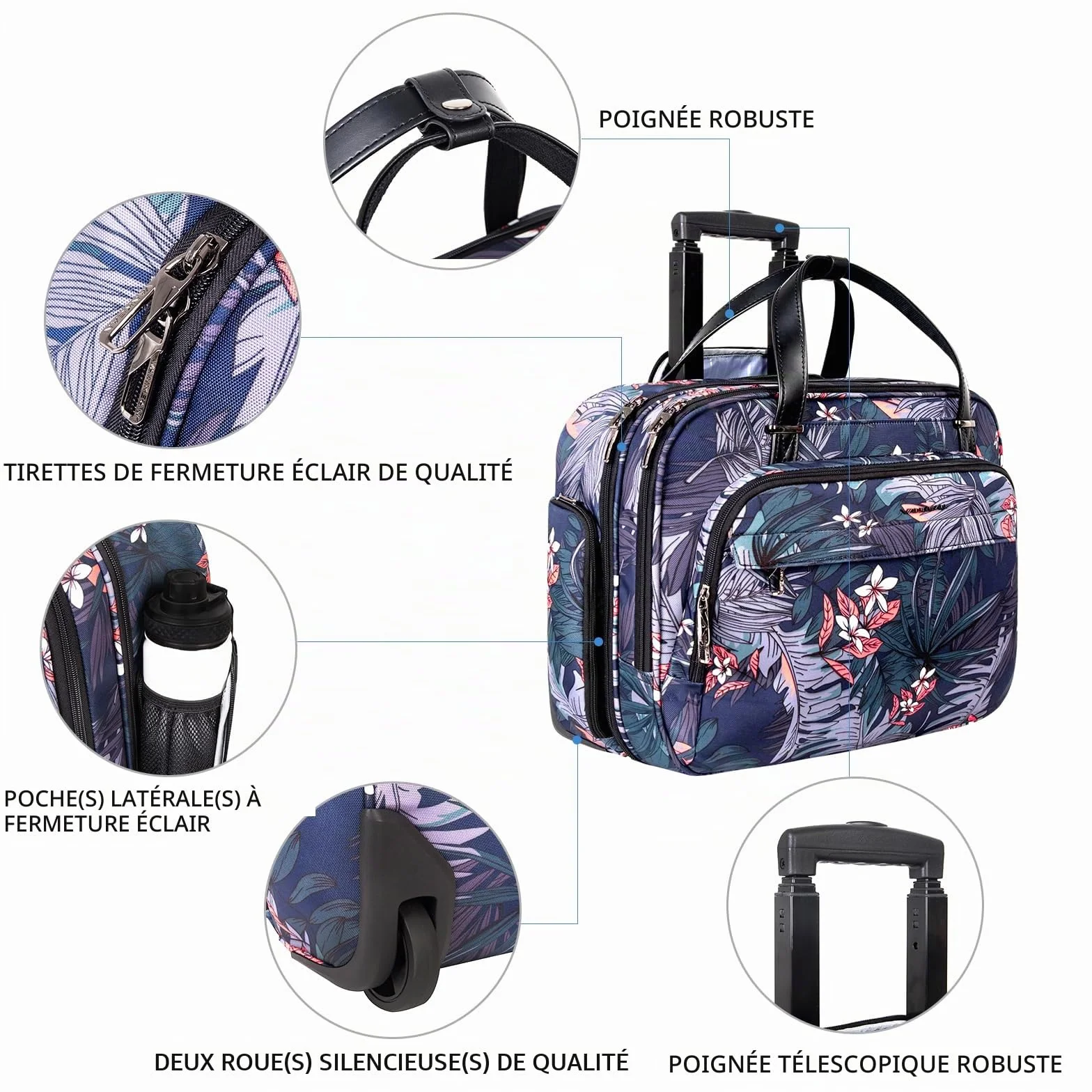 VANKEAN Sacoche à roulettes ordinateur portable 15.6 pouces étanche RFID voyage femmes