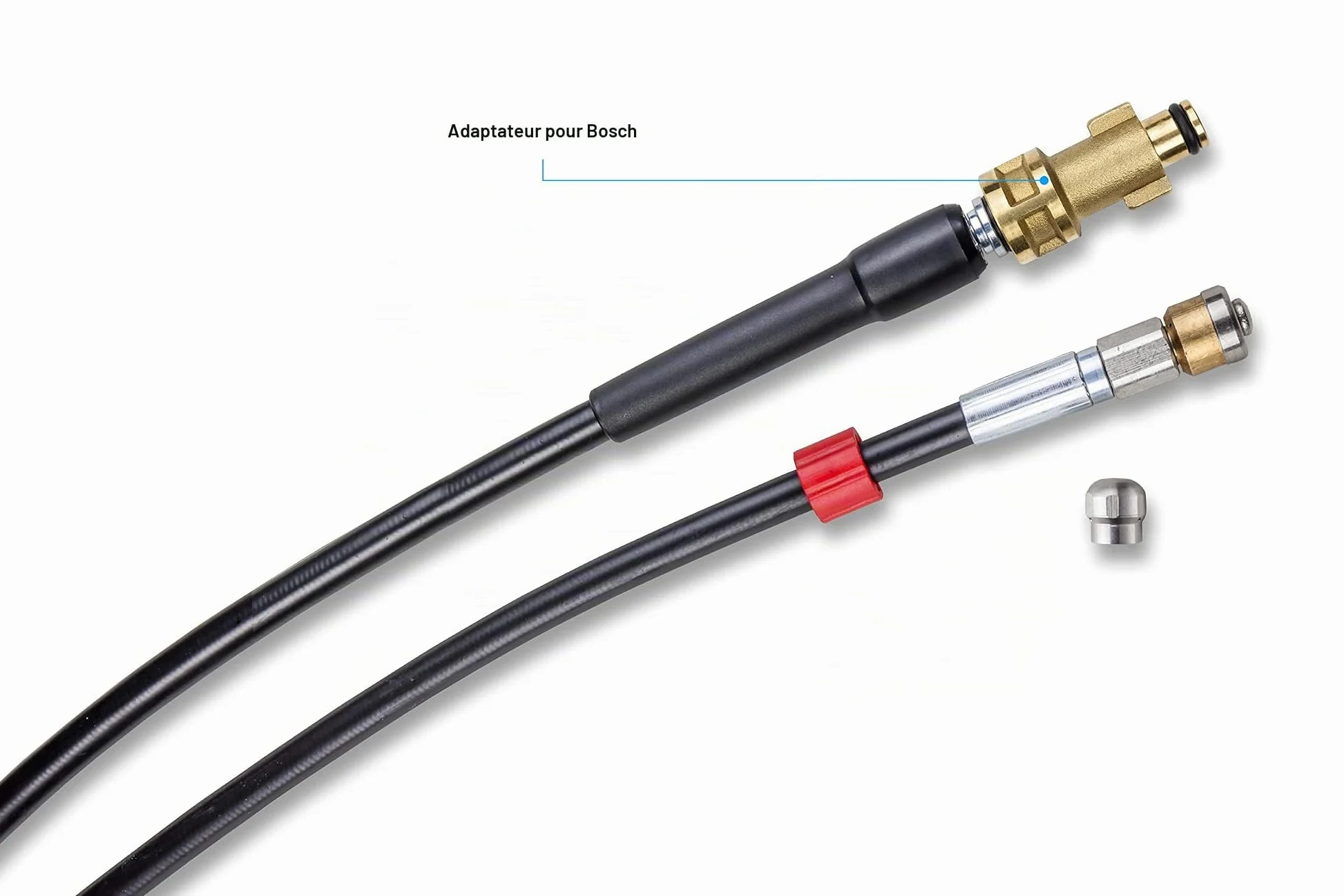 Tuyau Déboucheur Canalisation pour Nettoyeur Haute Pression 30m, 200 bar - Kit Furet compatible avec Bosch, Black+Decker, Nilfisk, Makita - avec Buse Fixe, Buse Rotative KNOFER