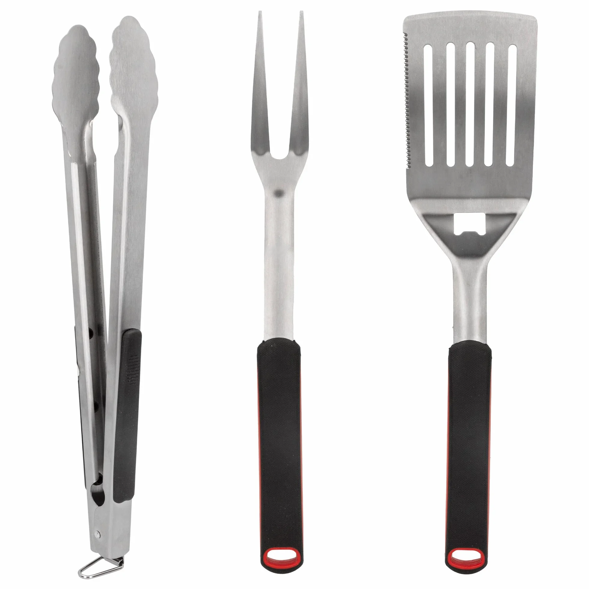 AKTIVE 63009 Ensemble d'Accessoires pour Barbecue 3 Pièces, Pinces, Spatule et Fourchette