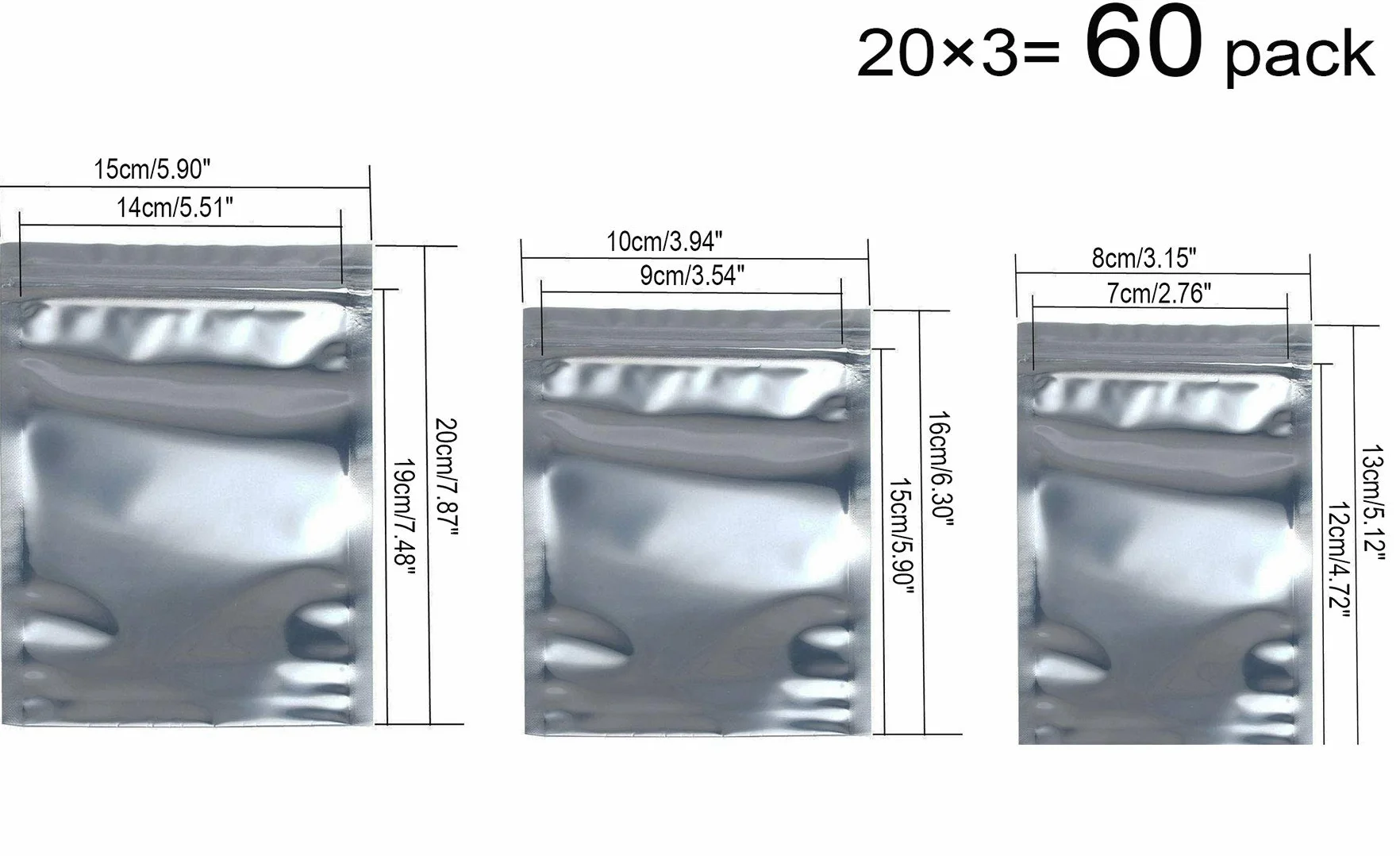 Antistatique Sac Taille Mixte 60 Pack ESD Zip Lock Grip Seal 8x13cm 10x16cm 15x20cm