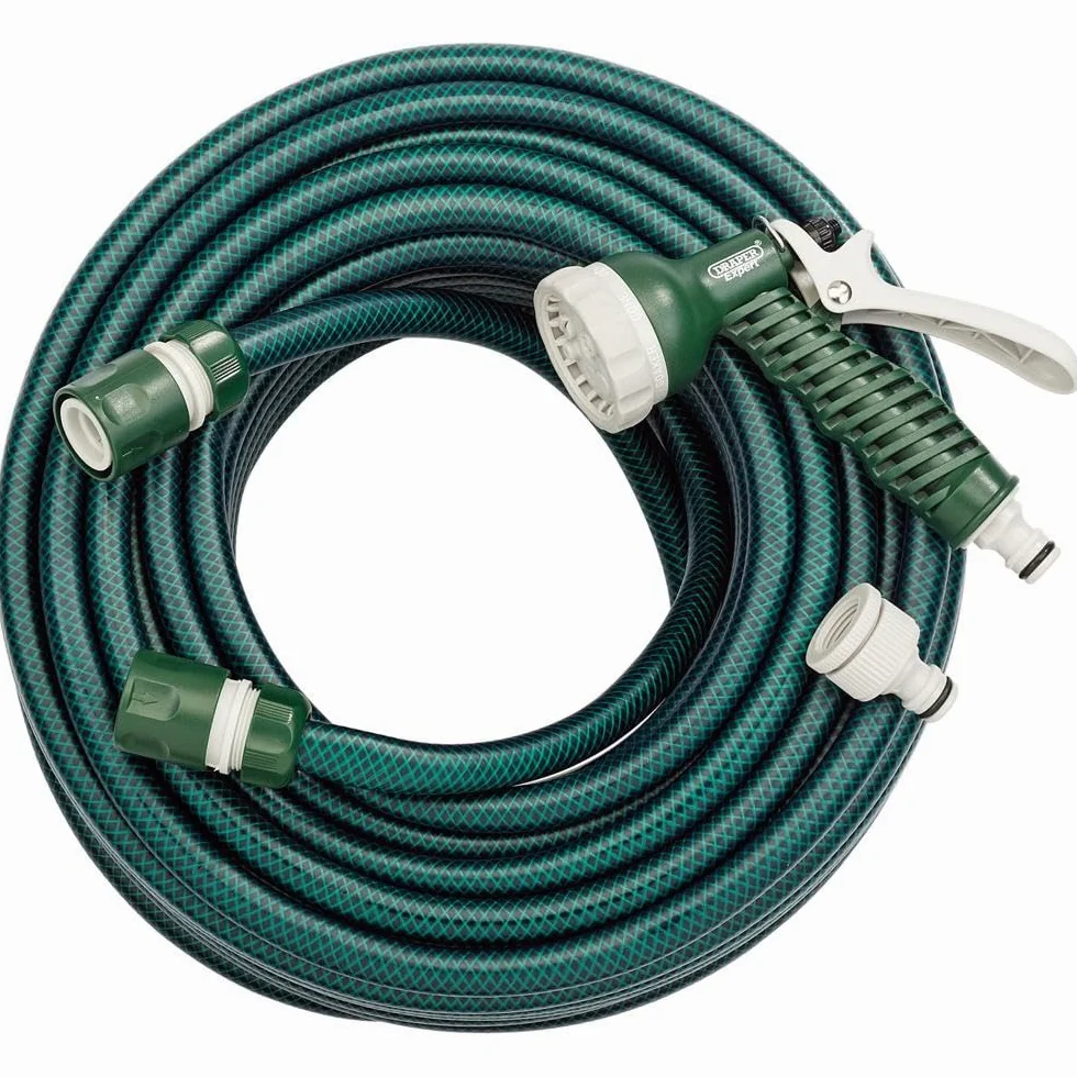 Draper Tuyau d'arrosage de jardin de 30 m et pistolet pulvérisateur | Renforcé avec du fil de polyester 12 mm | Tuyau de jardinage en PVC robuste de 2 mm d'épaisseur | Longue portée | 56447