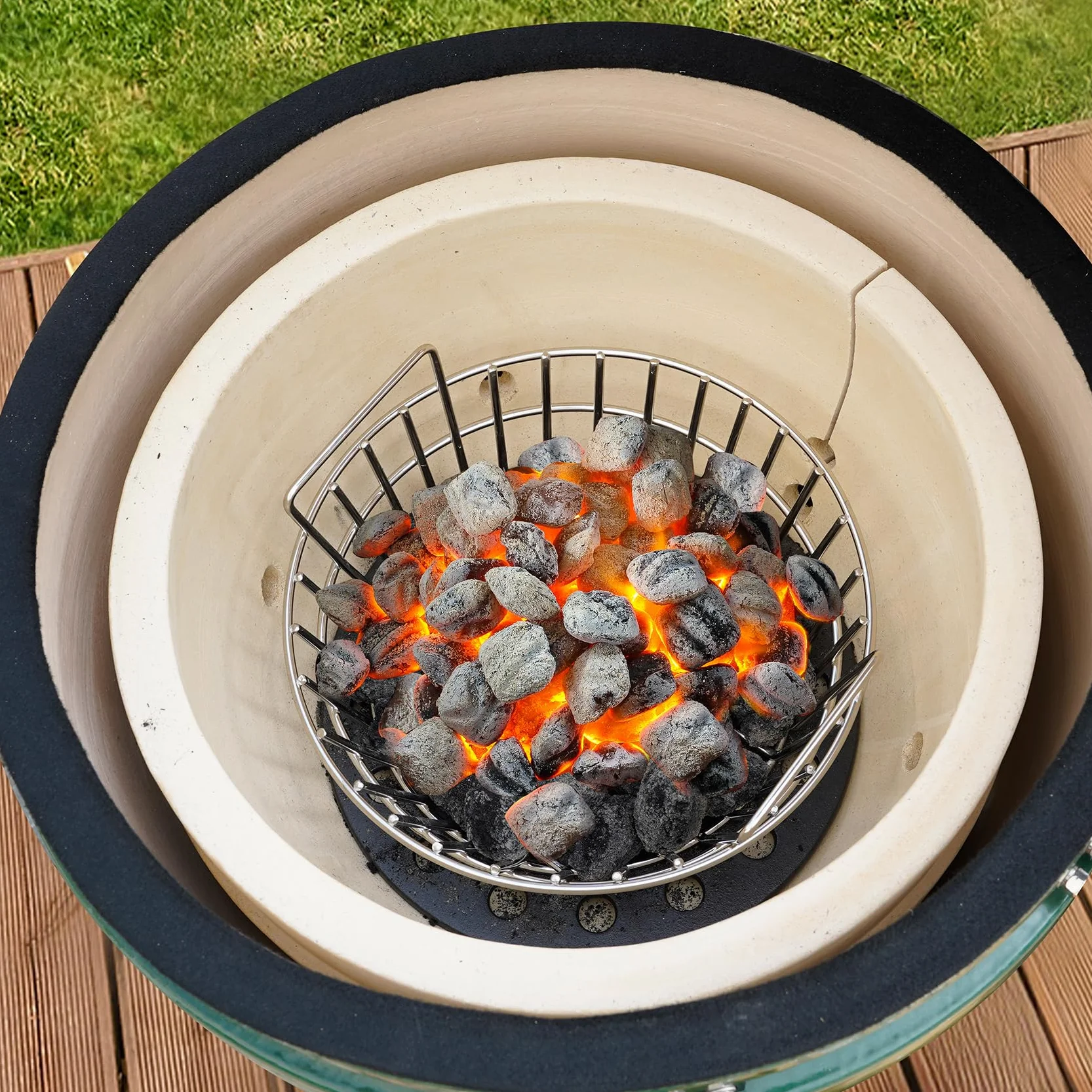 Onlyfire Panier à cendres en acier inoxydable pour œuf vert moyen, support de charbon barbecue