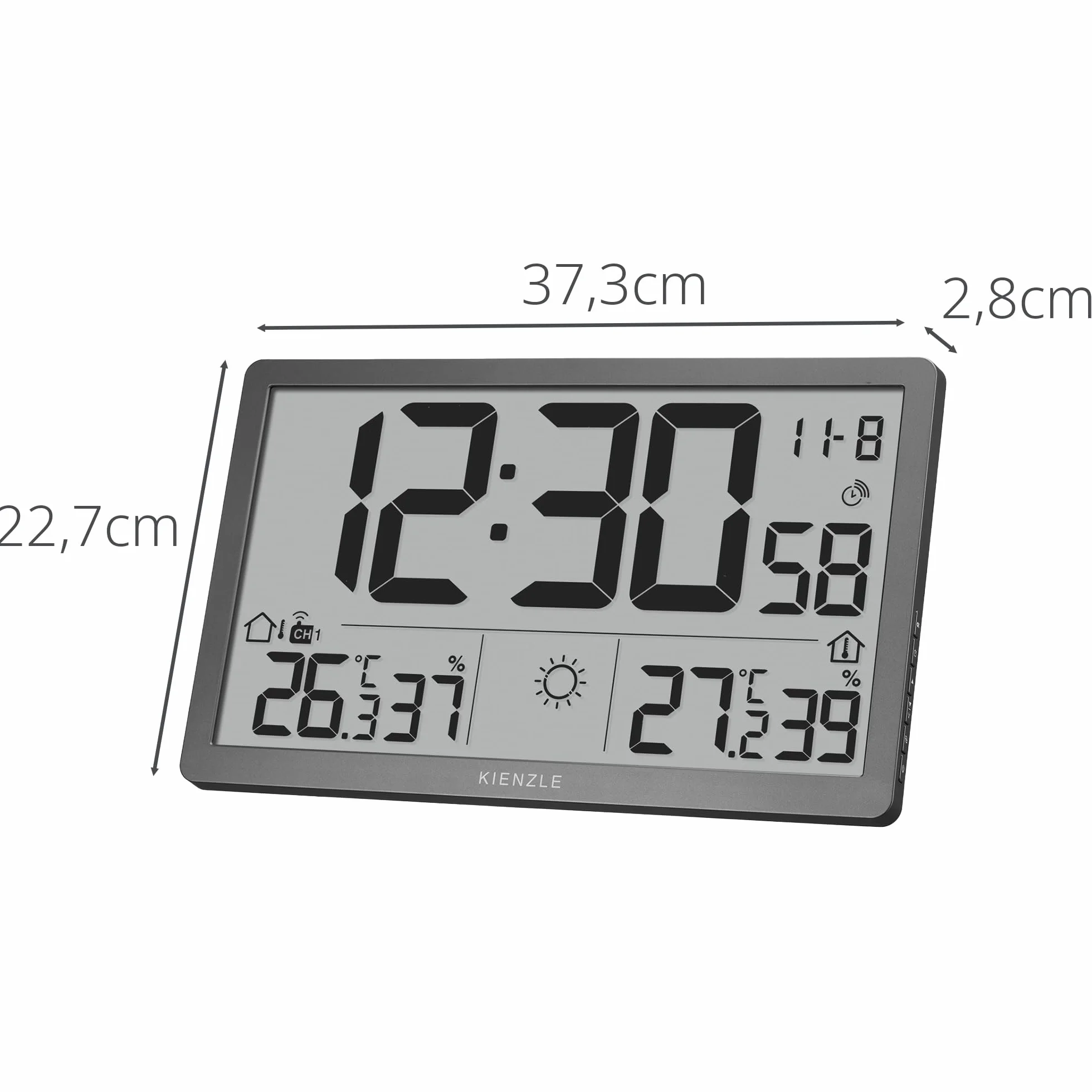 Kienzle Jumbo Neo Horloge Murale météo LCD Noire avec écran XXL et capteur | Kienzle Jumbo NEO Horloge murale météo LCD noire avec écran XXL et capteur