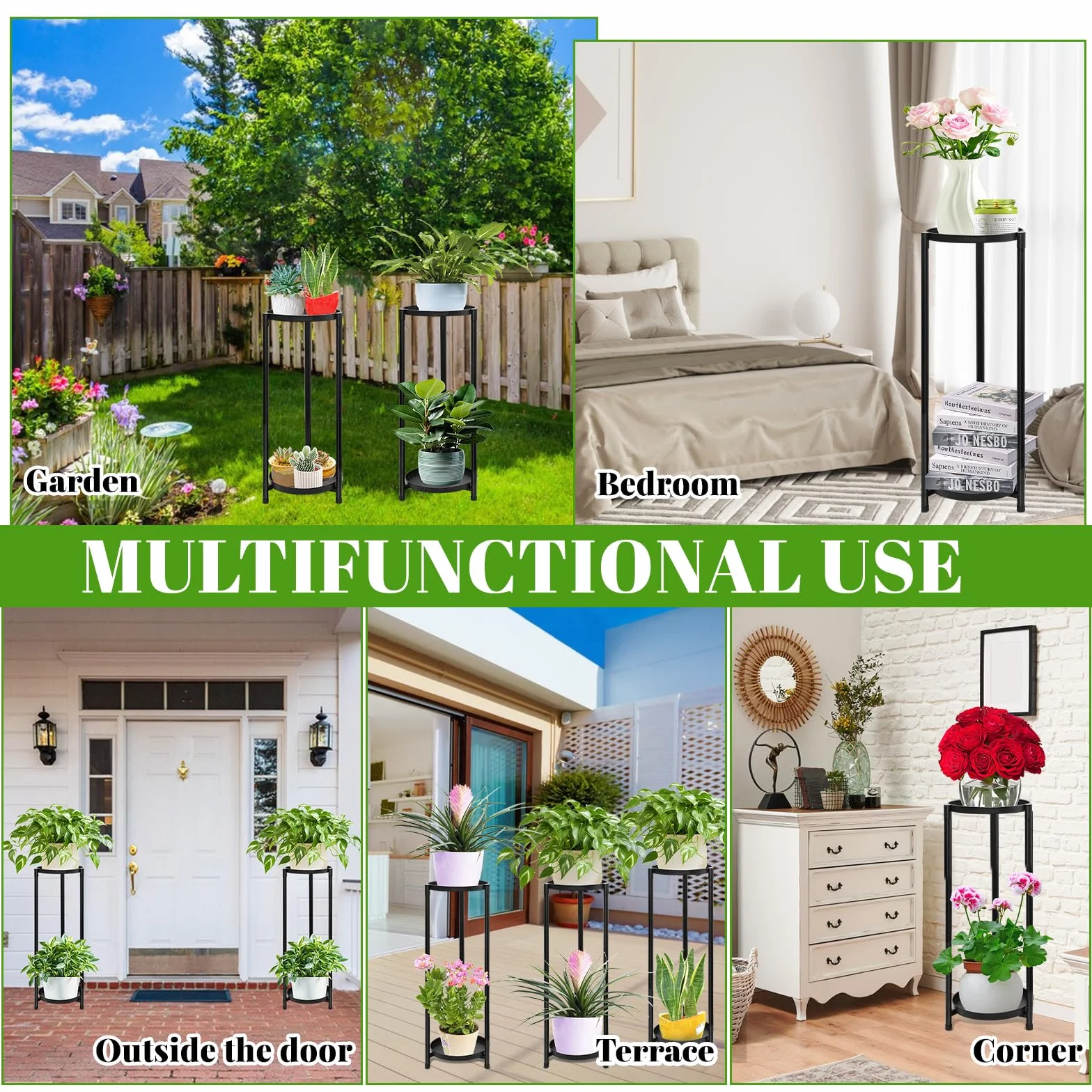 Support pour plantes en métal, Porte-pot de fleurs, Support de plantes d'intérieur et d'extérieur pour terrasse, jardin, balcon