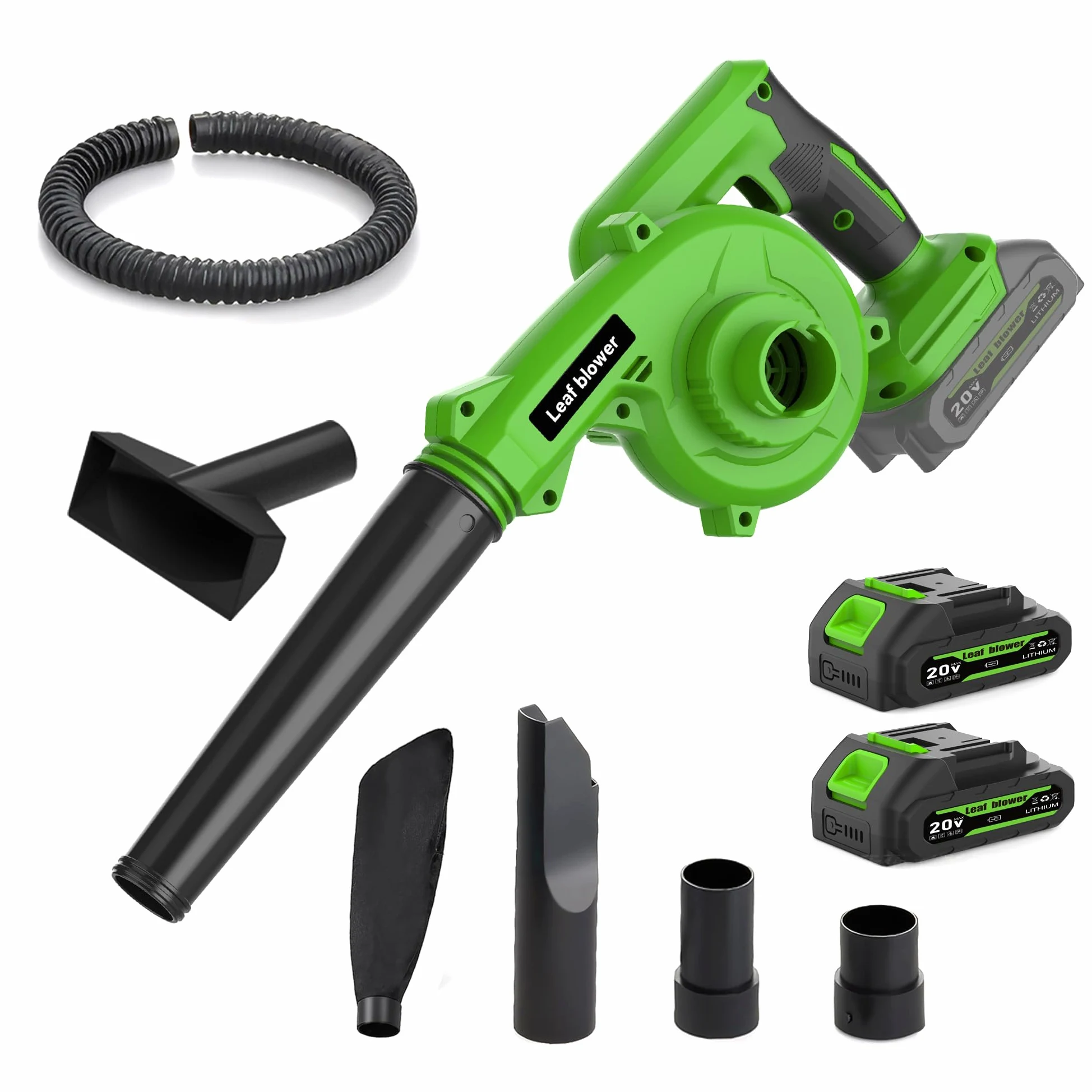 Souffleur de Feuilles sans Fil 20V 2-en-1, Aspirateur Souffleur Batterie 150 MPH, 2 Batteries 2Ah, Vitesse Variable, pour Jardin Terrasse Garage Voiture