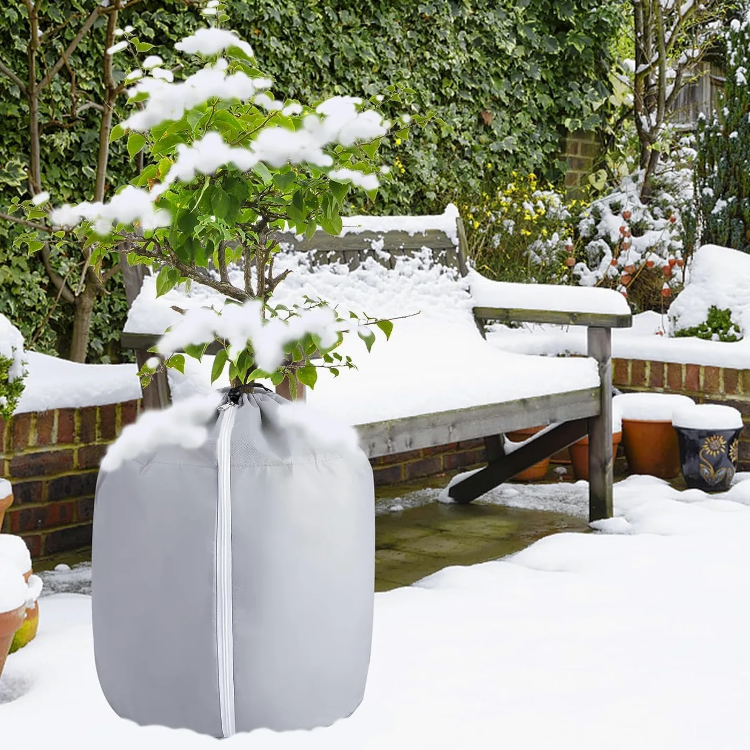 GIONAR 2 Pièces Protege Pot Exterieur - Protection Pot de Fleur Hiver - Housse Hivernage Plante en Pot Réutilisable 70x65cm Grise