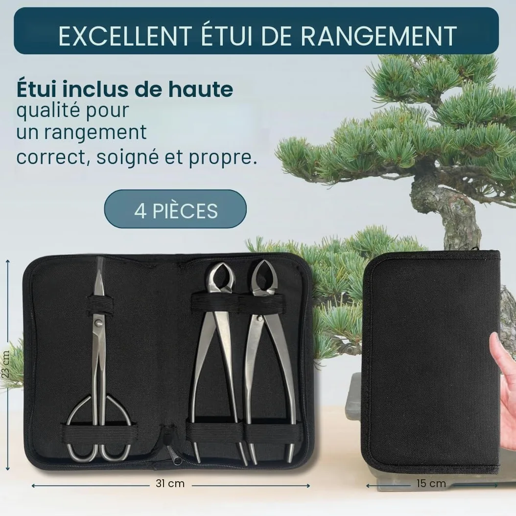 Kit d'outils professionnels pour bonsaï – Mallette d'entretien pour bonsaï avec ciseaux, sécateur concave et sécateur droit Indispensable pour l'entretien