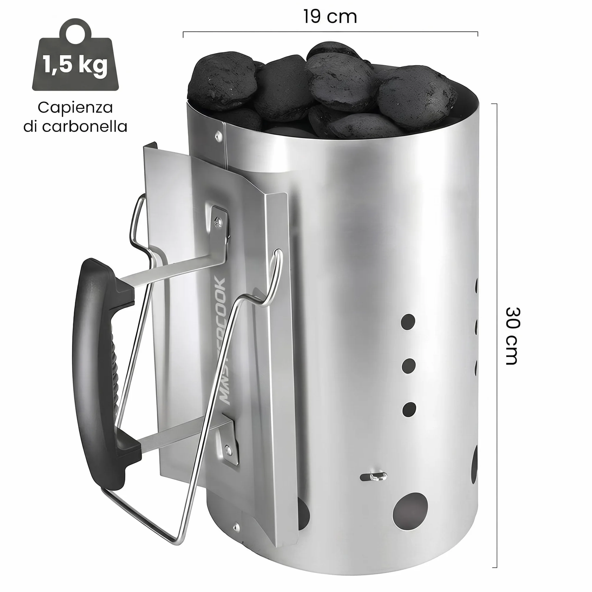 Brigros MasterCook Cheminère Barbecue Aluminium Allume Charbon Bois 19 cm 30 cm 1,5 kg
