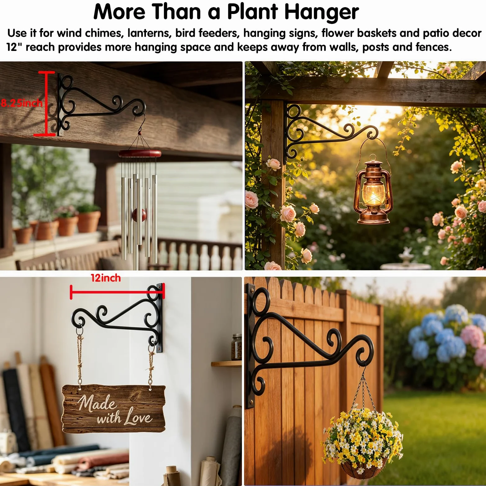 Fashion&cool Supports muraux à suspendre pour plantes, 30,5 cm - Style rétro - Pour extérieur et intérieur - En fonte forgée à la main - Crochet de suspension pour plantes - Mangeoire à oiseaux