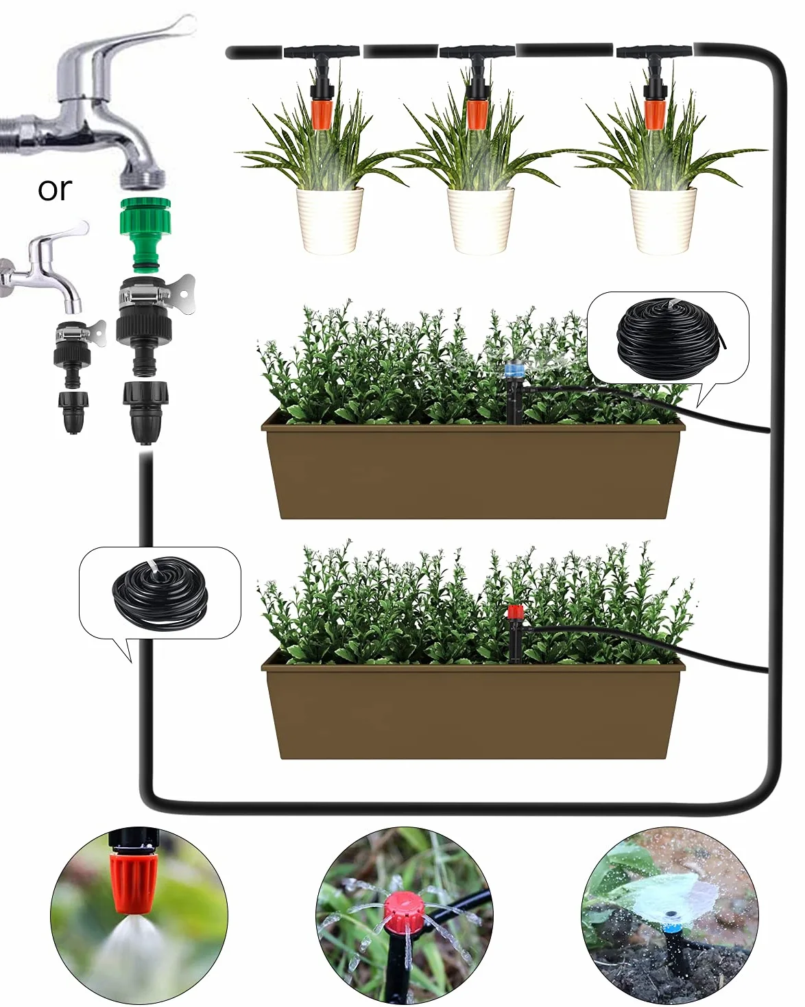 MSDADA Kit de Système D'irrigation Goutte à Goutte de 226 FT - Système D'irrigation Automatique,Kit d'irrigation des Plantes - Buse Atomisante pour Serre, Plante, Parterre de Fleurs,Terrasse,Pelouse