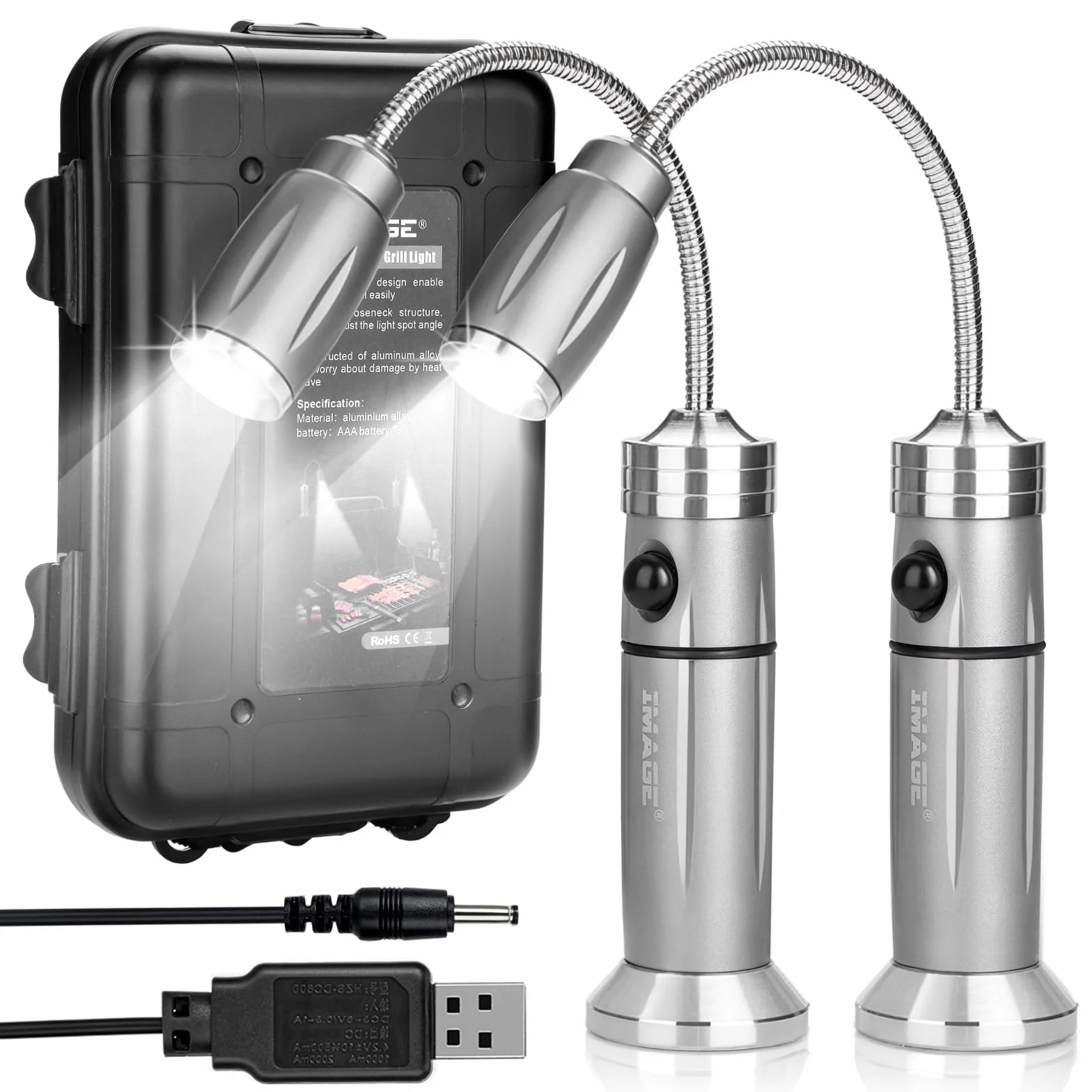 Lampe de barbecue LED rechargeable ultra lumineuse, col de cygne flexible, base magnétique