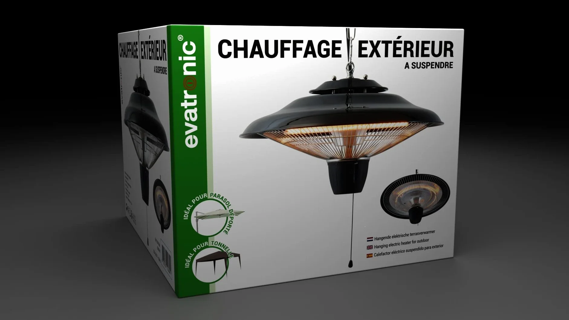 EVATRONIC Chauffage d'extérieur 2000W Halogène IP24 Noir