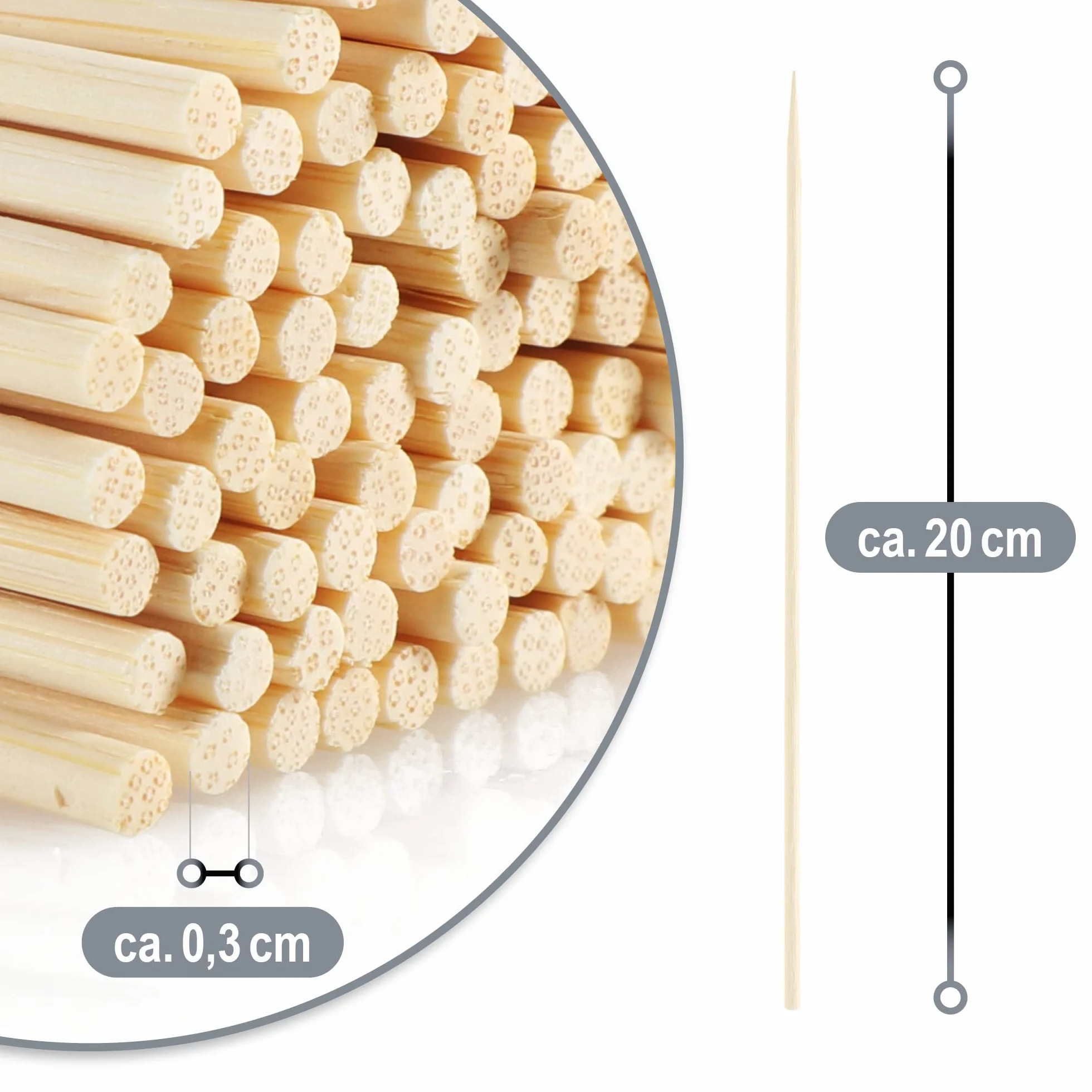 Brochettes de finger food en bambou 500 pièces 20 cm naturel