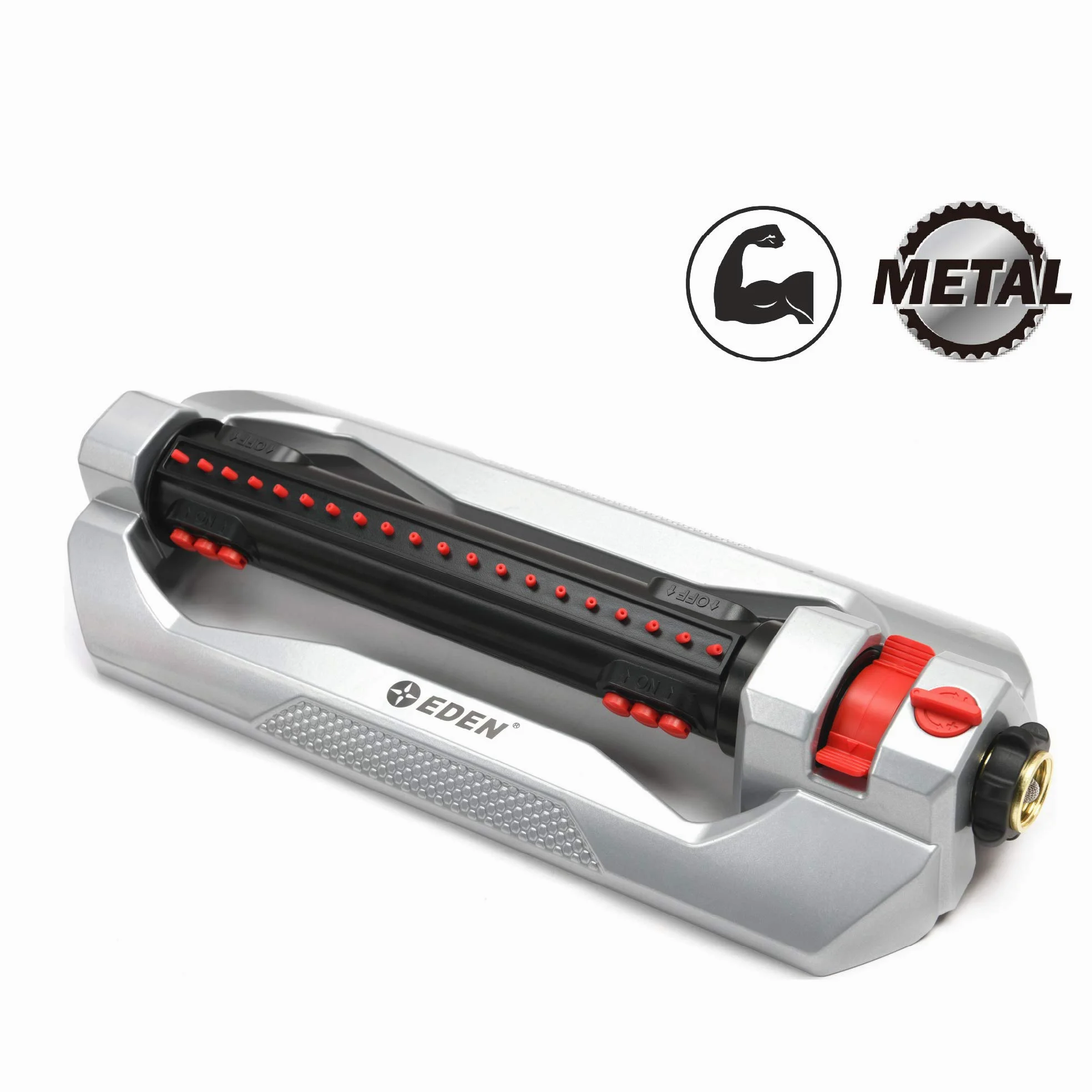 Eden Arroseur oscillant à 3 Voies en métal Robuste pour Grande pelouse et Jardin avec kit de démarrage Rapide 94116