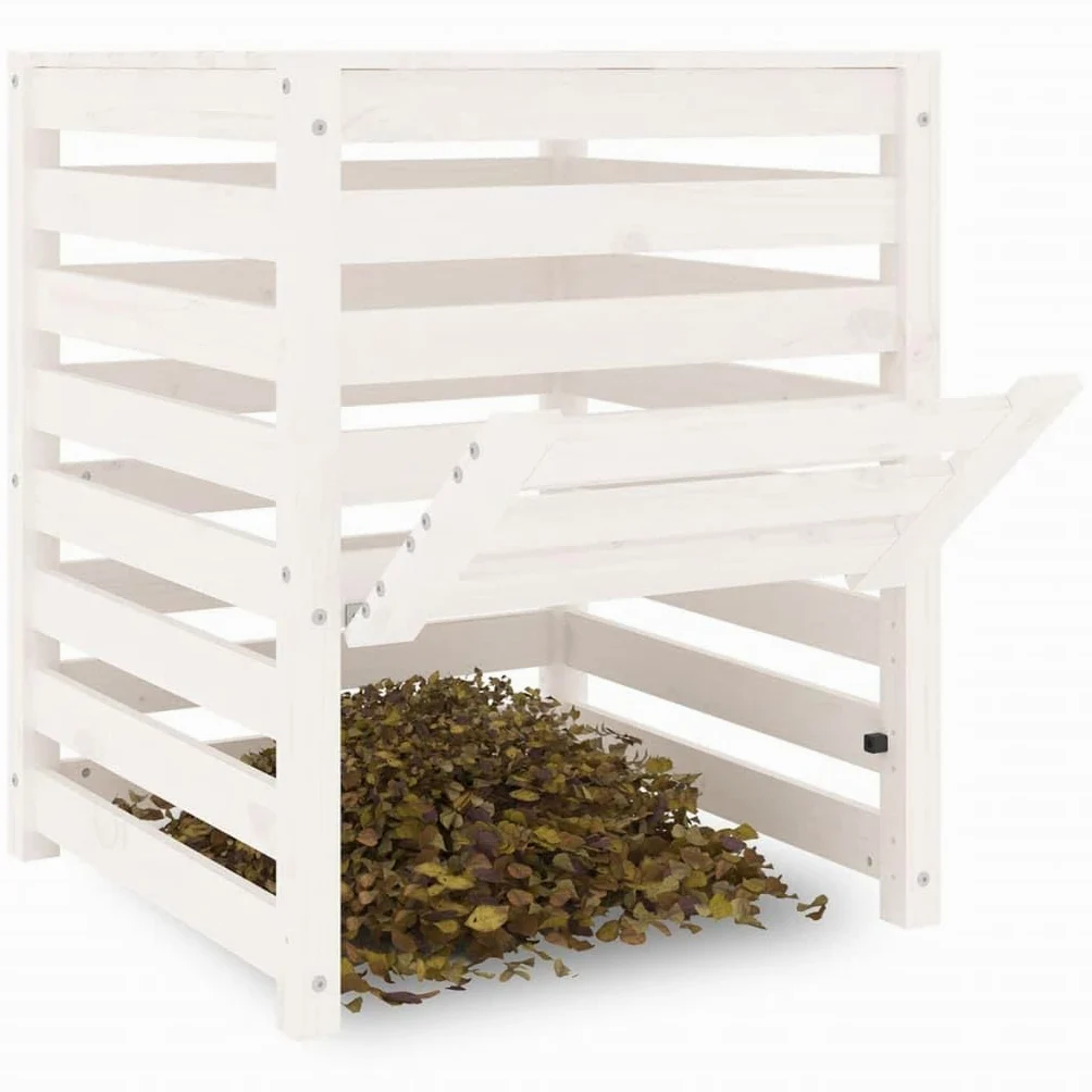 Composteur en Bois, Composteur de Jardin Bac à Compost Blanc 63,5x63,5x77,5 cm Bois Massif de pin