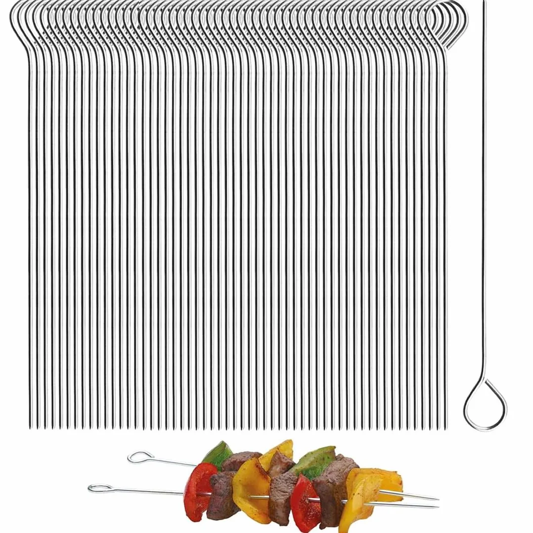 Brochettes à Viande en Acier Inoxydable 25 cm, 50 Pièces, BBQ Brochettes Réutilisables
