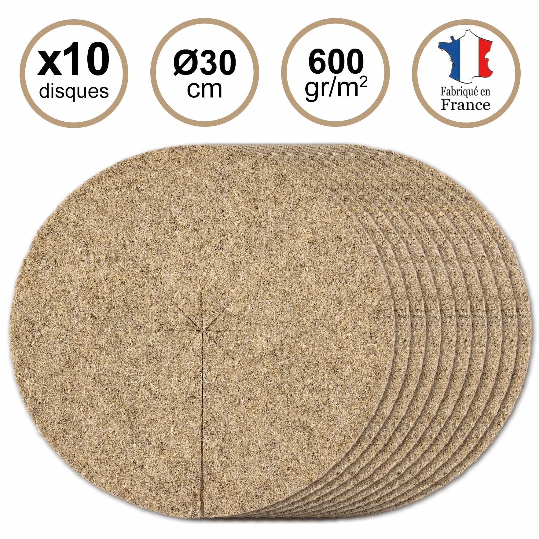 La Cordeline 10 Disques Paillage Naturel 30cm Chanvre 600g/m Protection Plante Mauvaises Herbes Froid Marron