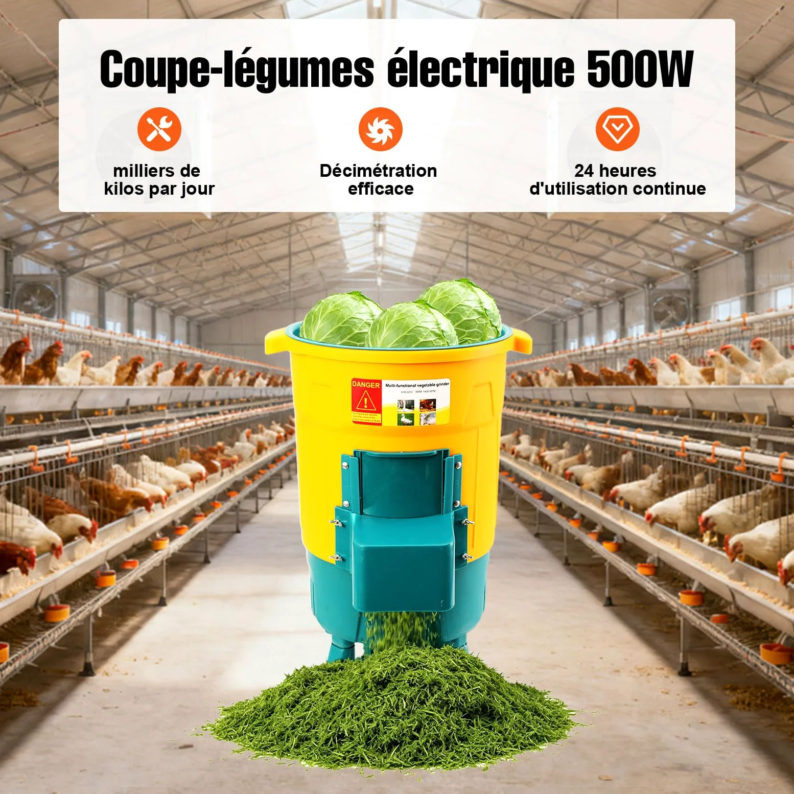 Broyeur à fourrage Professionnel, 220V 500W Broyeur de Légumes électrique | Pour Légumes Verts, Tiges d’herbe, Légumes, et Melons, pour la Transformation des Aliments pour volailles et Canards