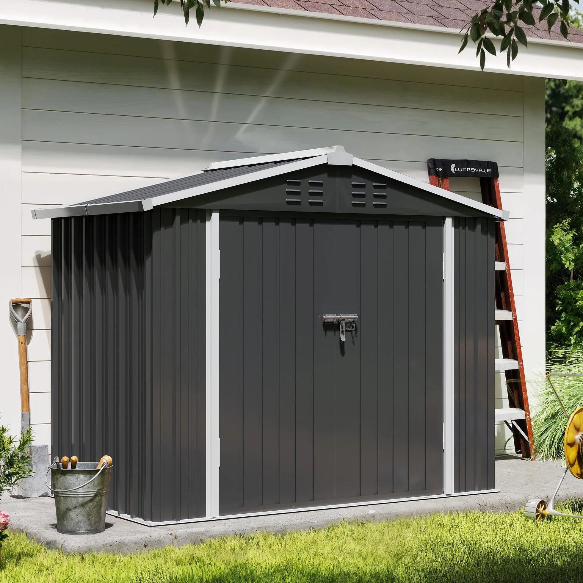 Amopatio Abri de Jardin Metal 196 x 119 x 185cm Cabane de Jardin Exterieur Acier galvanisé Noir