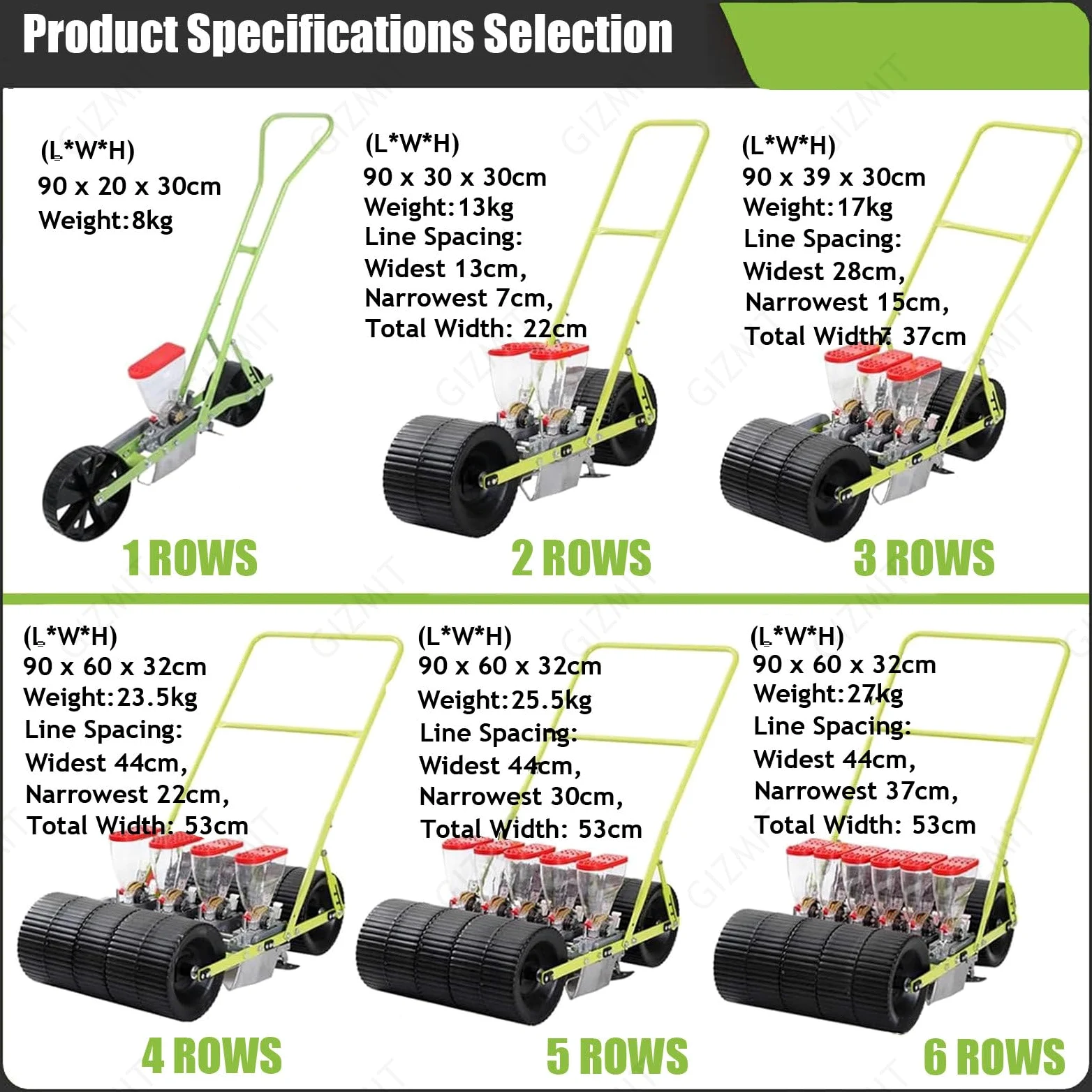 Push Precision Semoir pour maïs, soja, cacahuètes, blé, haricot, 5 rangées, réglable