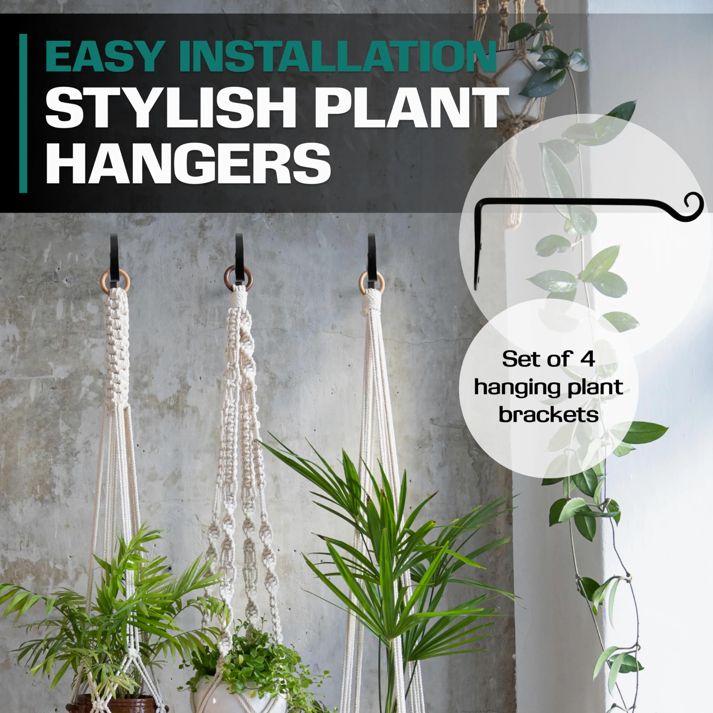 2wayz Lot de 4 supports de suspension pour plantes d'extérieur - Crochets de suspension robustes - En fer forgé forgé - Crochets de suspension noirs pour mangeoires à oiseaux, jardinières, lanternes