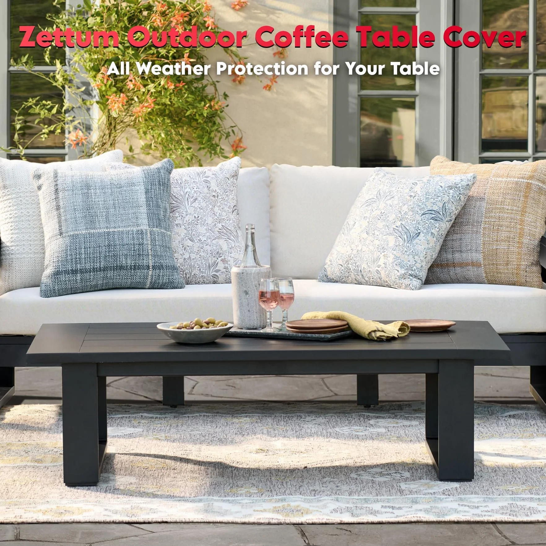 Zettum Housse pour table basse patio 106 x 60 x 45 cm, Tissu Oxford 600D PU Imperméable