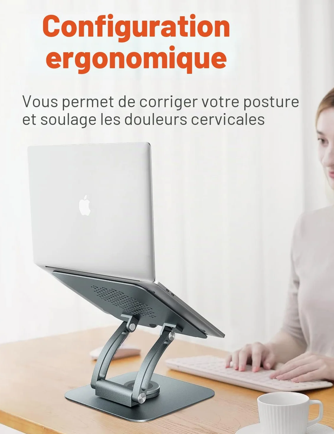 Tounee Support d'ordinateur réglable avec base rotative 360° pour ordinateur portable 10-16" Gris