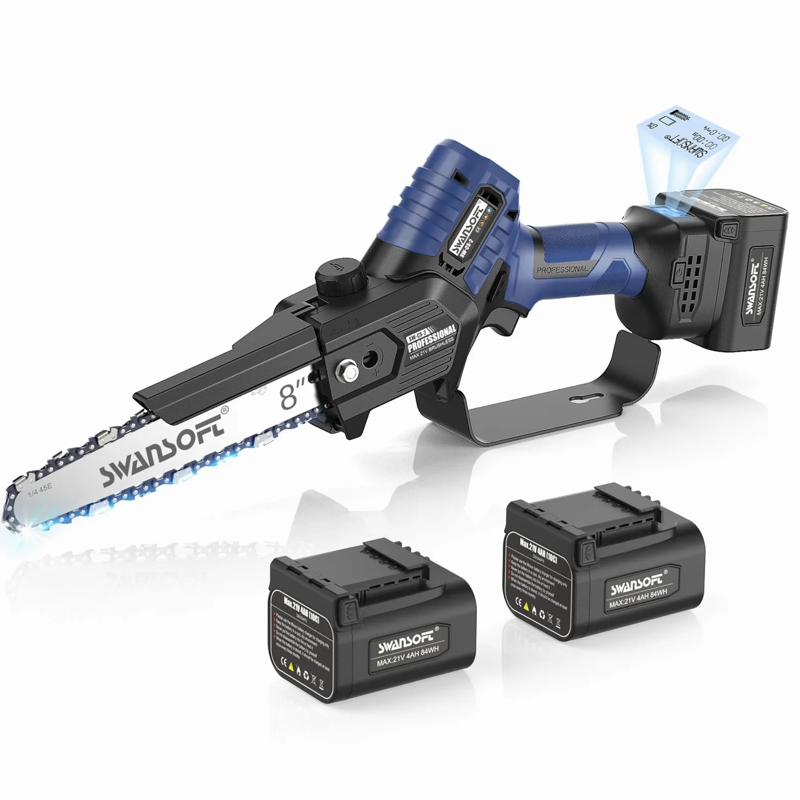 Tronçonneuse à batterie 8 pouces avec lubrification automatique, mini tronçonneuse à batterie professionnelle 600 W/2*4000 mAh/21 V, scie d'élagage électrique pour vergers, vignobles et coupe de bois