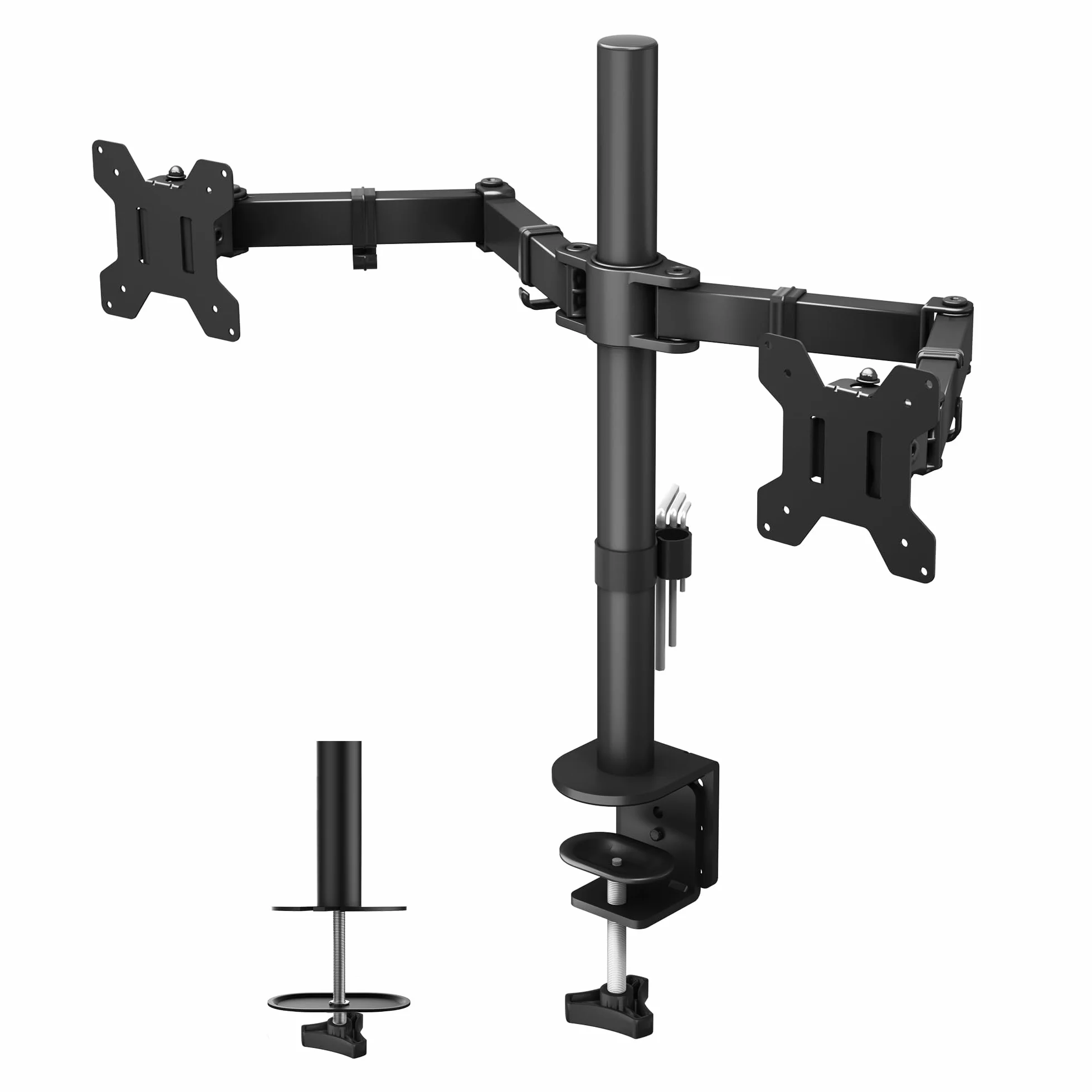 BONTEC Support Ecran PC 2 Ecran pour Moniteurs 13-27 Pouces, Bras Réglable Hauteur Inclinable Rotatif Pivotant, Poids Max 10KG, VESA 75/100
