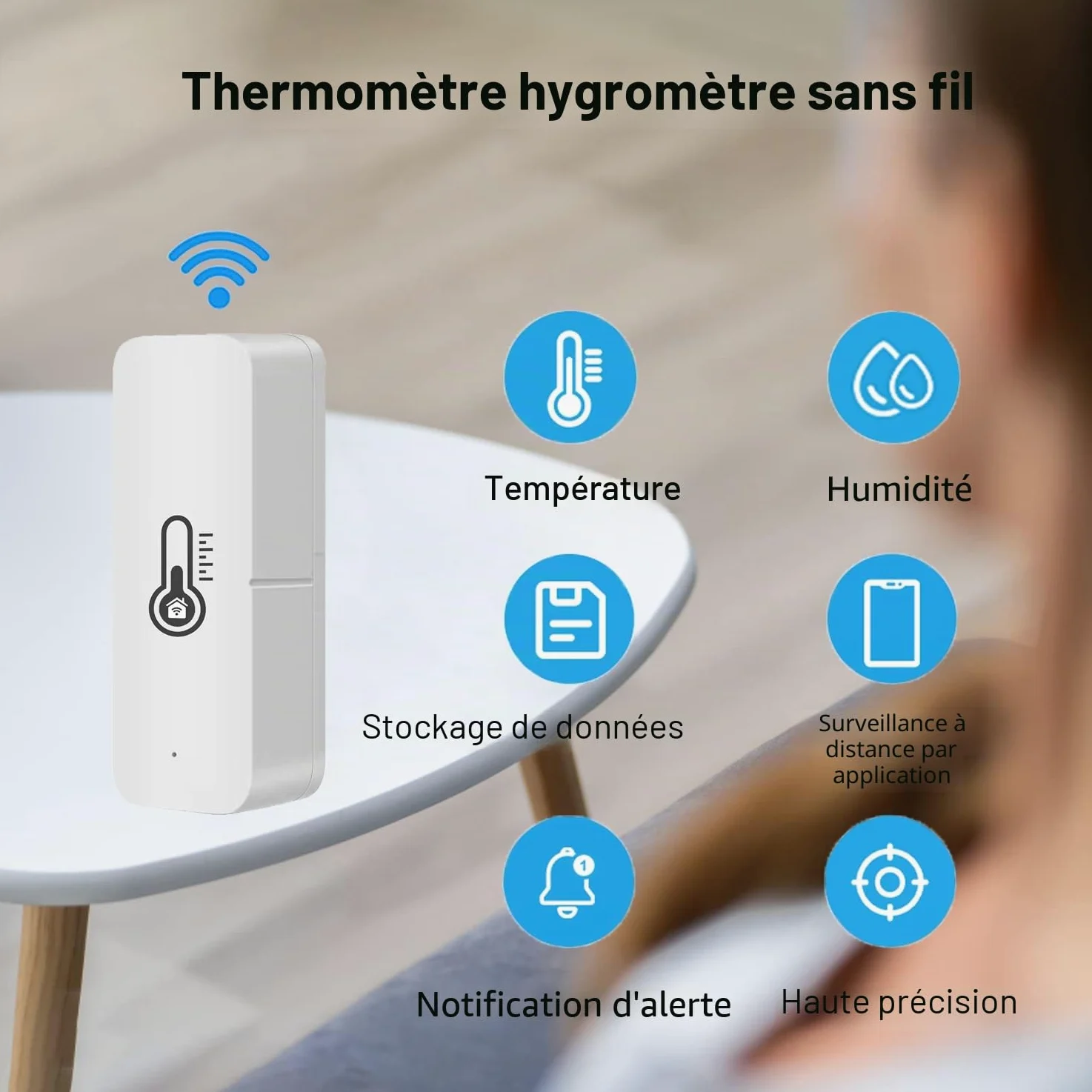 Thermomètre hygromètre WiFi Intelligent, capteur de température et d’humidité intérieur/extérieur Bluetooth, Application thermomètre WiFi Alexa/Google Assistant à Distance pour la Maison. 4 Pack