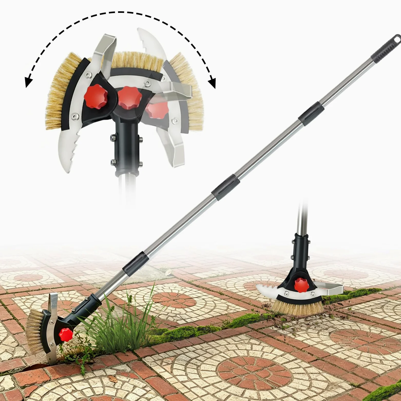 Désherbeur de fissures pour allée et terrasse, suceur plat avec long manche en acier inoxydable pour trottoir, jardin, pelouse
