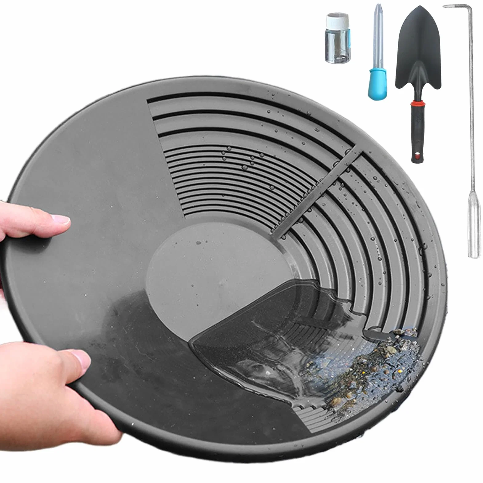 Kit D'orpaillage 5 Pièces Tamisage Manuel Casserole Minière En Plastique Noir Prospection D'or