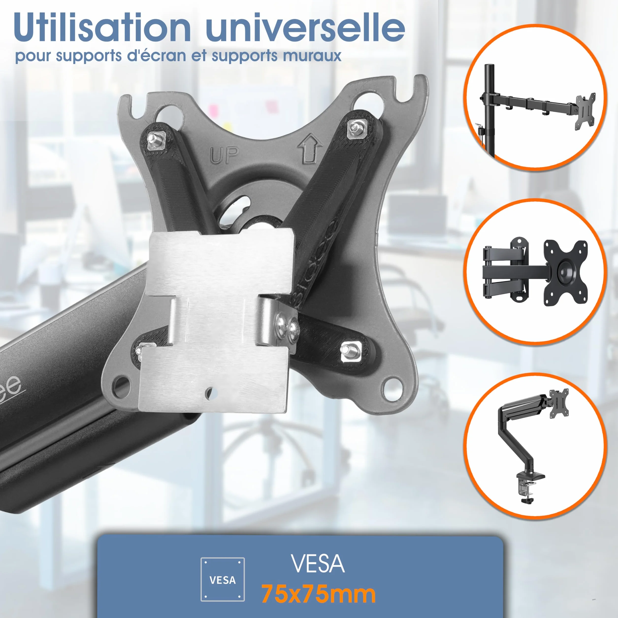 3IDEE Adaptateur VESA Compatible HP M24h M27h 524sh 527sh Support 75x75 pour Montage Mural