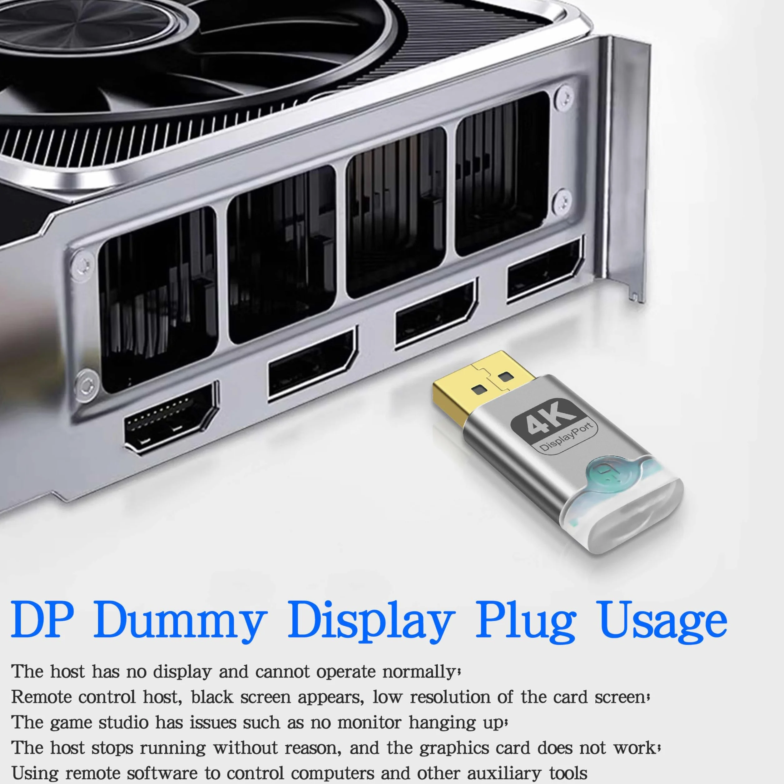 Lot de 2 émulateurs DisplayPort 4K DP sans tête avec lumière LED - Adaptateur d'affichage virtuel 3840 x 2160 @ 60 Hz
