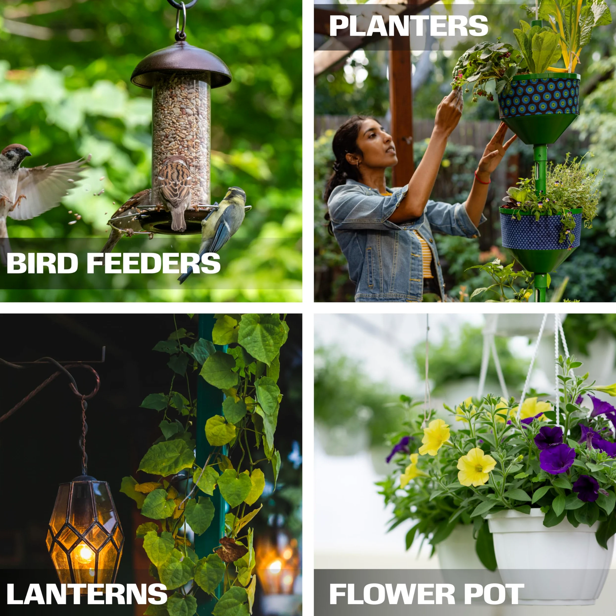 2wayz Lot de 4 supports de suspension pour plantes d'extérieur - Crochets de suspension robustes - En fer forgé forgé - Crochets de suspension noirs pour mangeoires à oiseaux, jardinières, lanternes