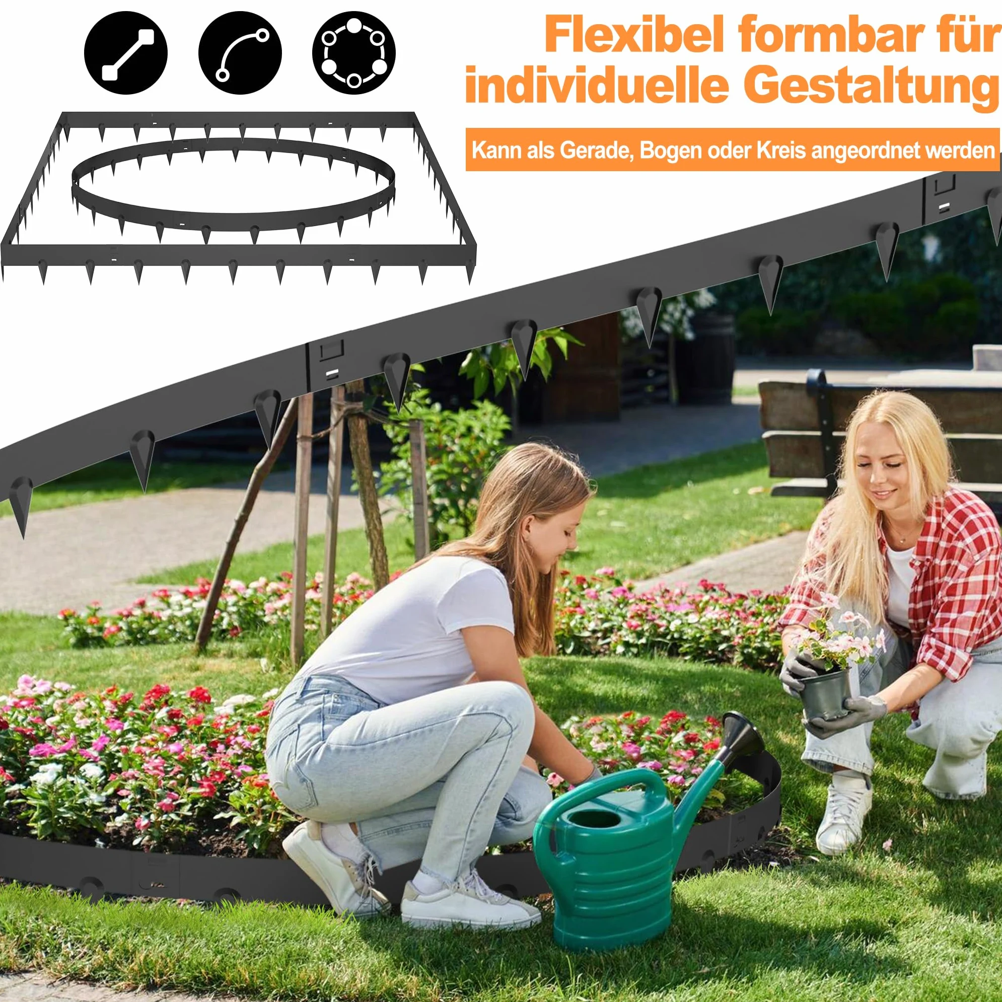Aufun Lot de 15 bordures de pelouse en métal galvanisé - 15,9 m - Flexible - Avec pointes - Pour cour, jardin, ferme, noir - 106 cm L x 16 cm H