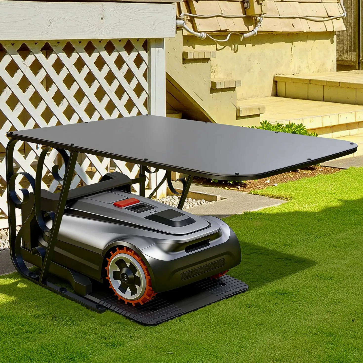 Garage pour robot tondeuse - Abri de protection en panneaux composite d'aluminium et cadre en fer solide - Protection fiable contre la pluie et les rayons UV - 80 x 56 x 43 cm
