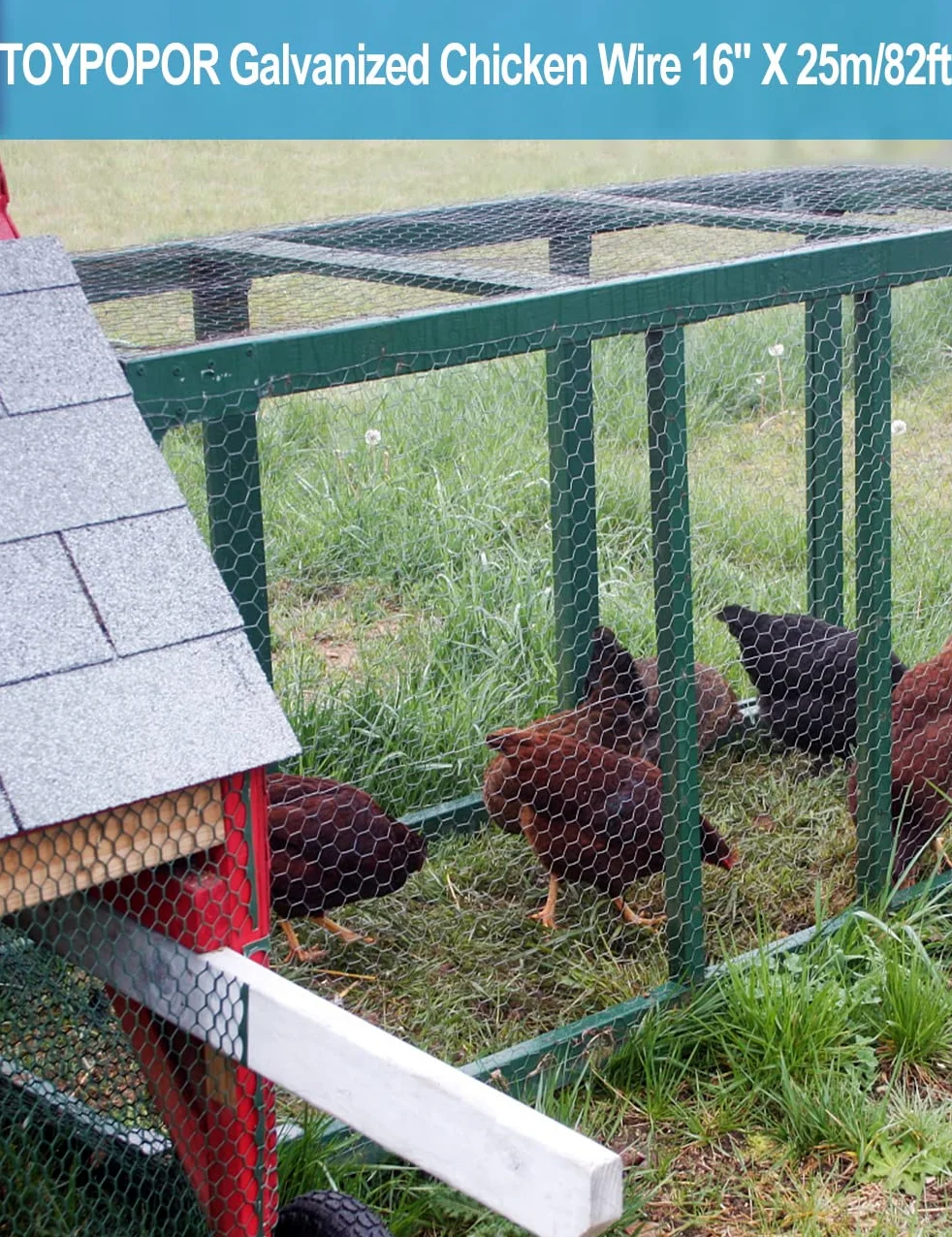 TOYPOPOR Grillage à Poule en métal galvanisé à Maillage Hexagonal, pour clôture de Jardin, Animaux domestiques, Lapins, Poulets - 40 cm x 25 m
