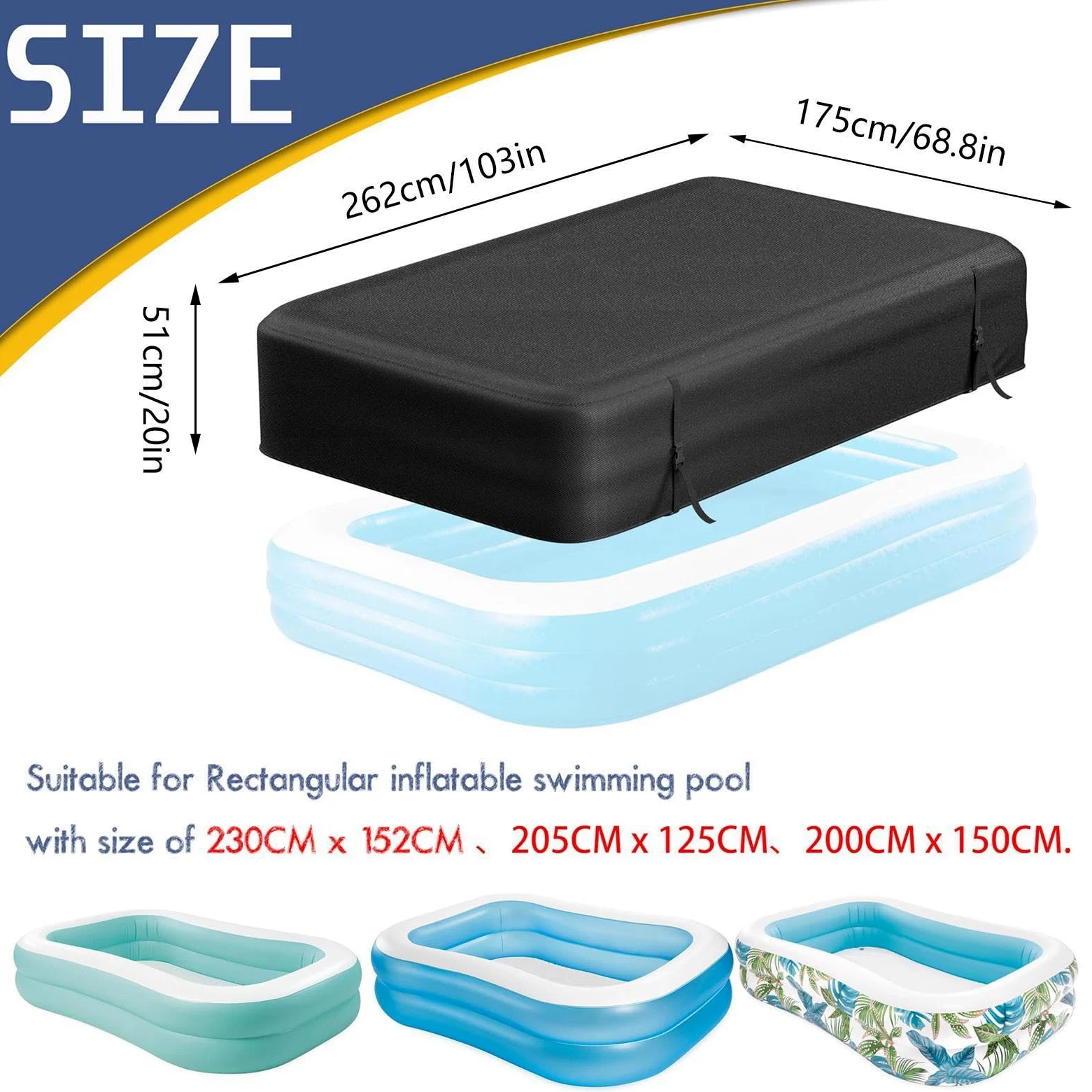 Bâche Rectangulaire pour Piscine Familiale Gonflable | Bâche De Piscine Gonflable Rectangulaire, Couverture De Protection Gonflable Pour Spa Pour Jardin, Spa, Extérieur