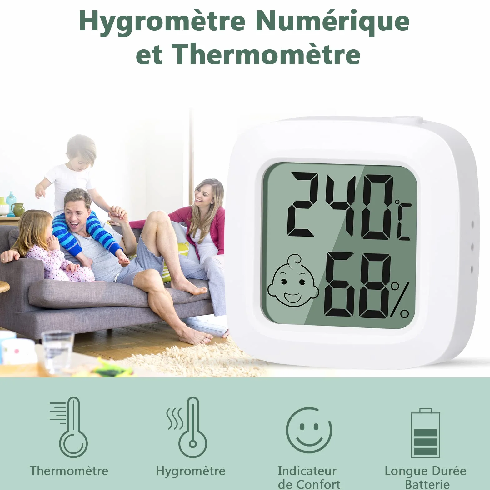 Vinabo Thermomètre Hygromètre Intérieur Digital Haute Précision 2 Pièces