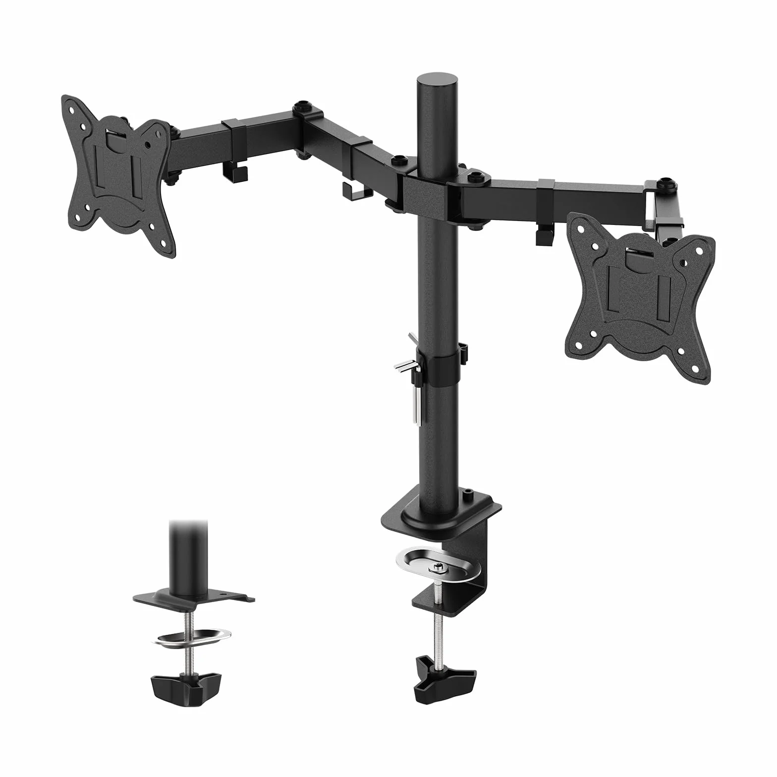 GRIFEMA Support Double Ecran PC 13-27 Pouces Bras Réglable Hauteur Inclinaison 90° Rotation 360° Poids 10KG VESA 75/100 MM Noir
