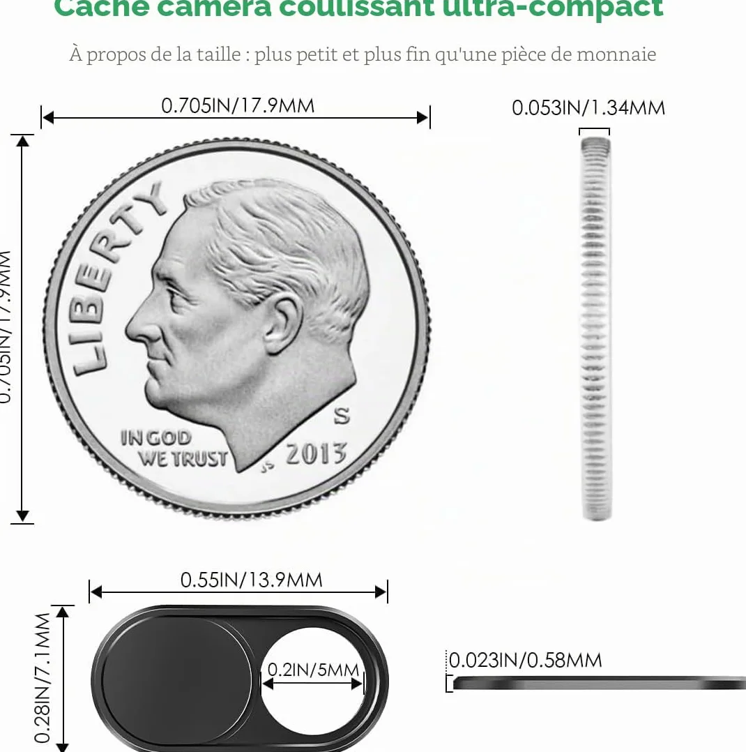 CloudValley Métal Cache Camera Ordinateur, 2-Pièces 0.6 mm Ultra-Mince Webcam Cover pour MacBook Pro Air iPad Laptop